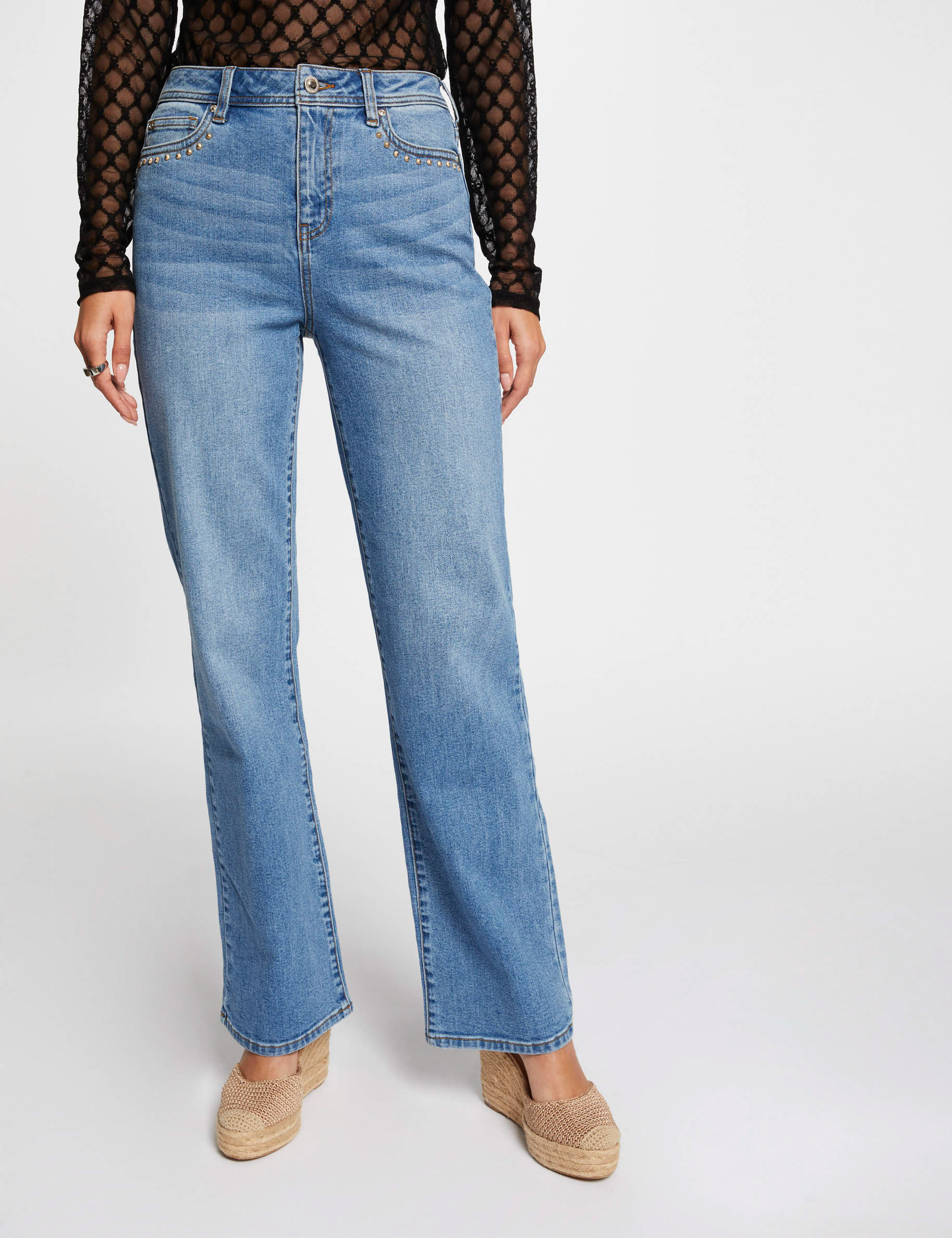 Rechte jeans met studs jean stone vrouw