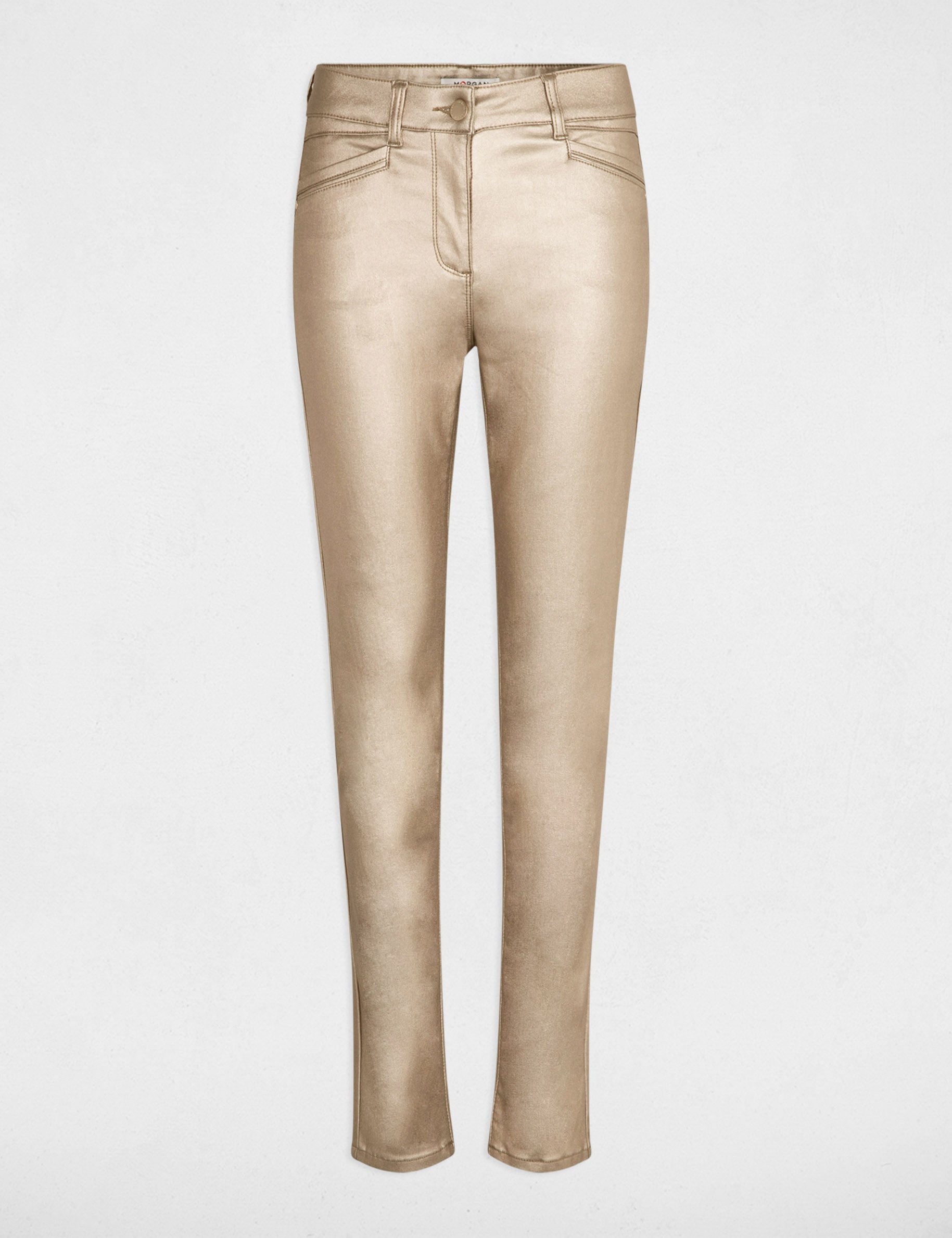 Pantalon ajusté enduit dore femme