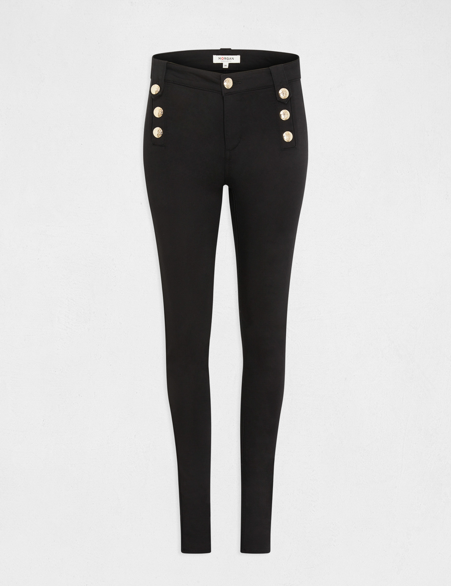 Skinny broek met sierknopen zwart vrouw