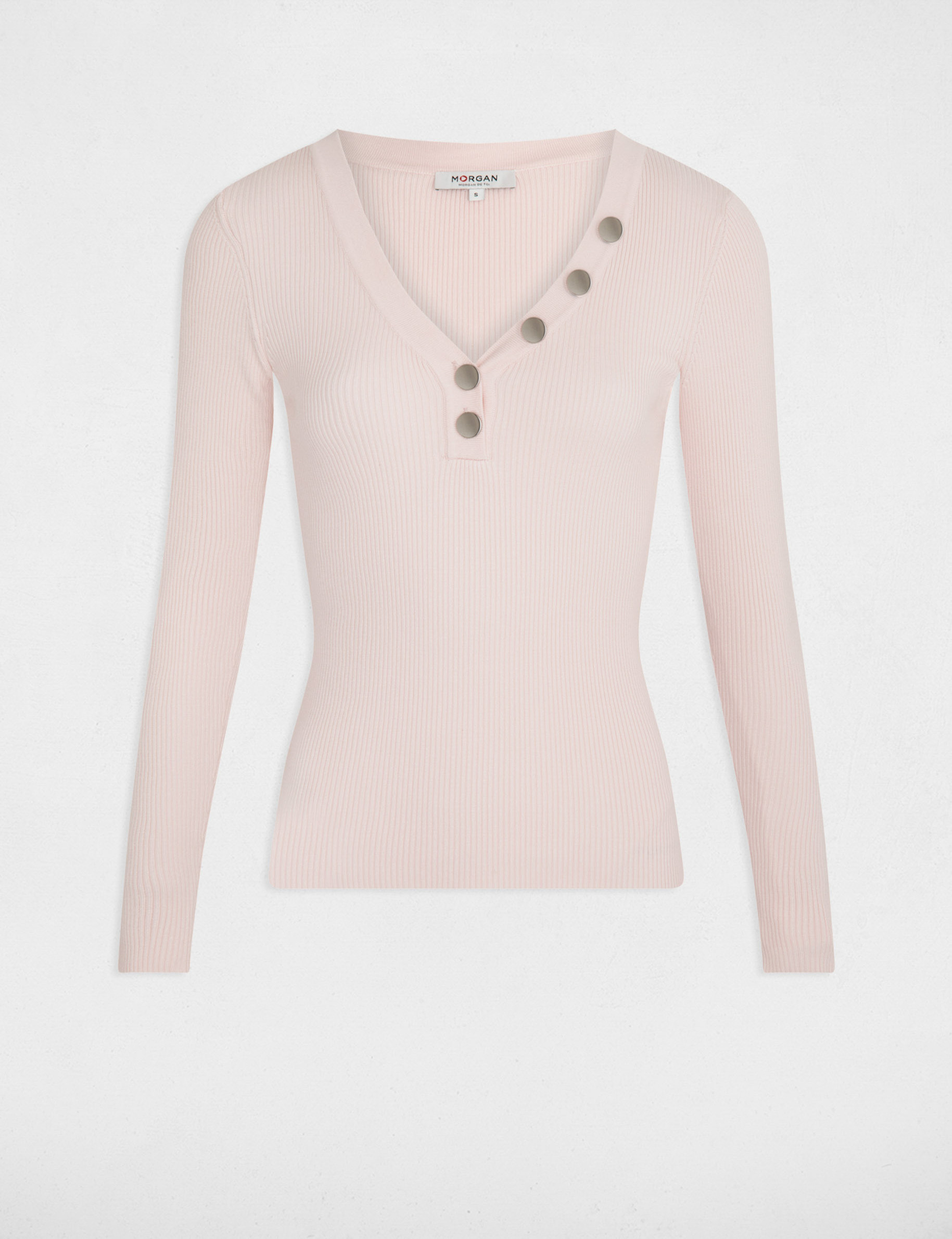 Pull manches longues boutons rose femme