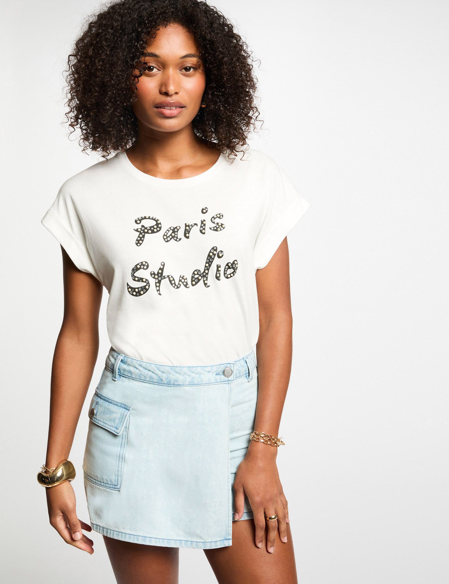 T-shirt à inscription blanc femme