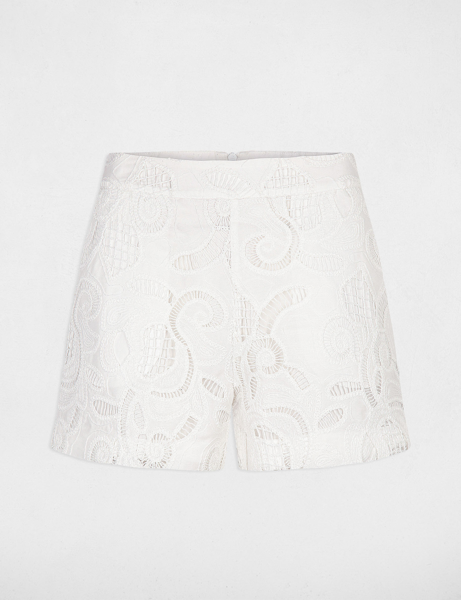 Short ajusté broderie anglaise ecru femme