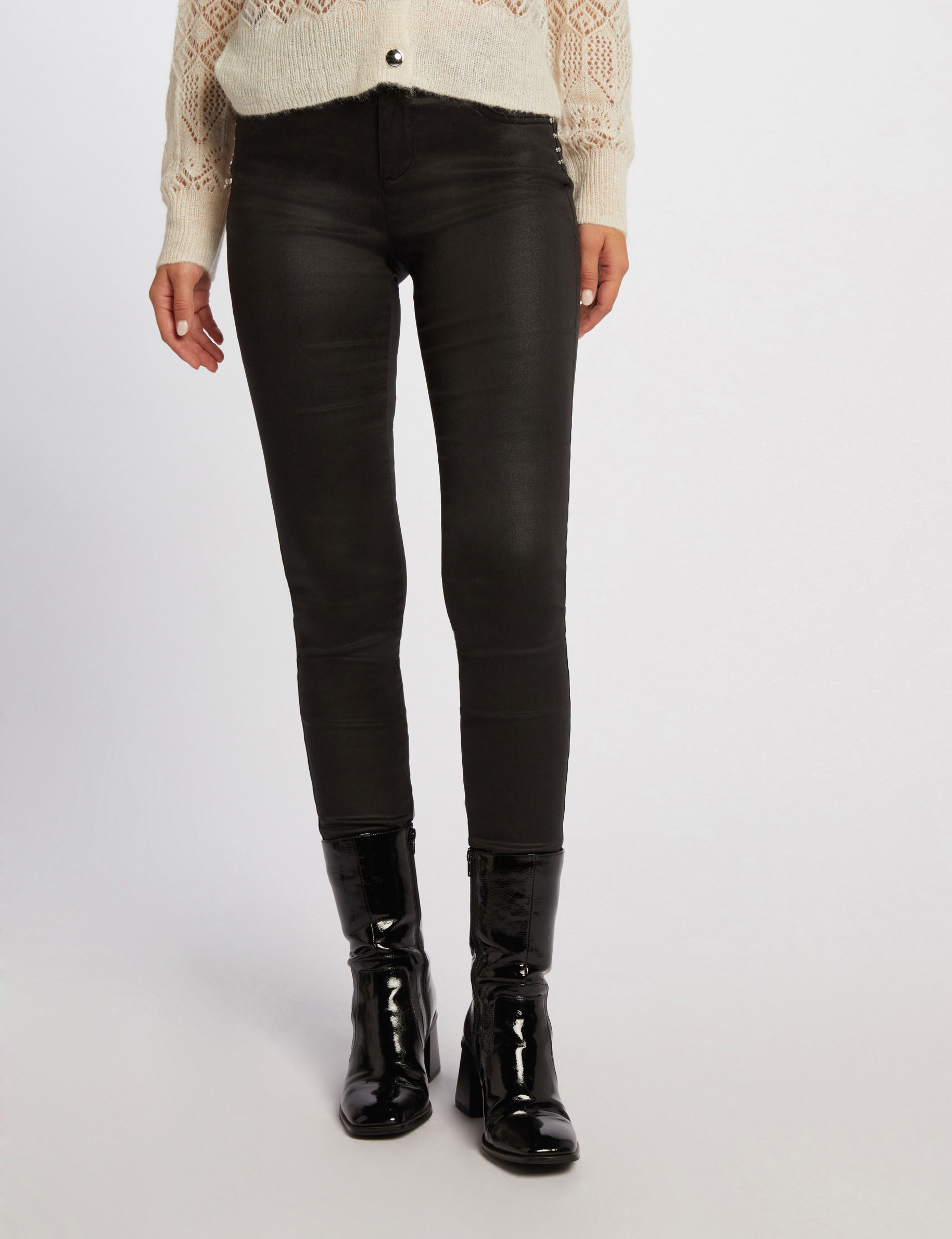 Pantalon skinny enduit noir femme