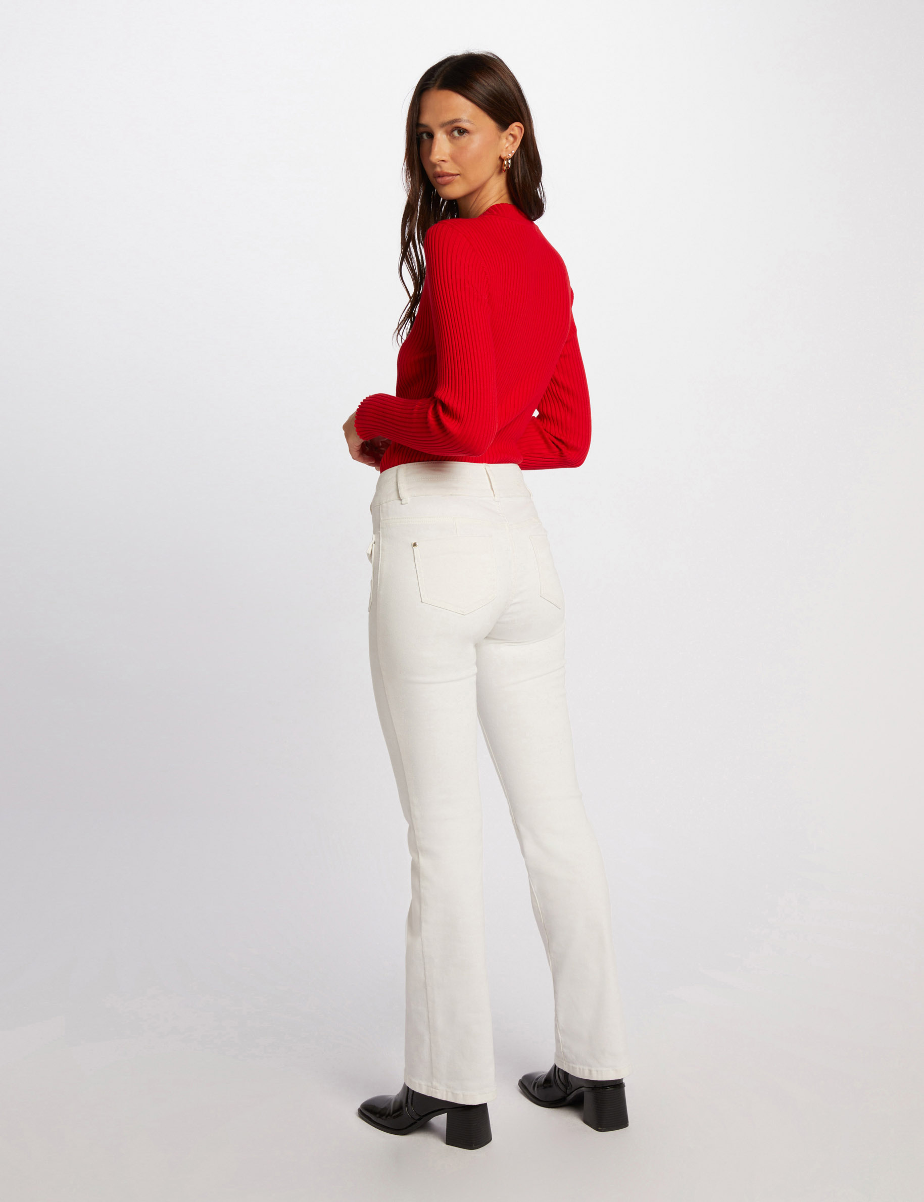 Pull col montant côtelé rouge femme