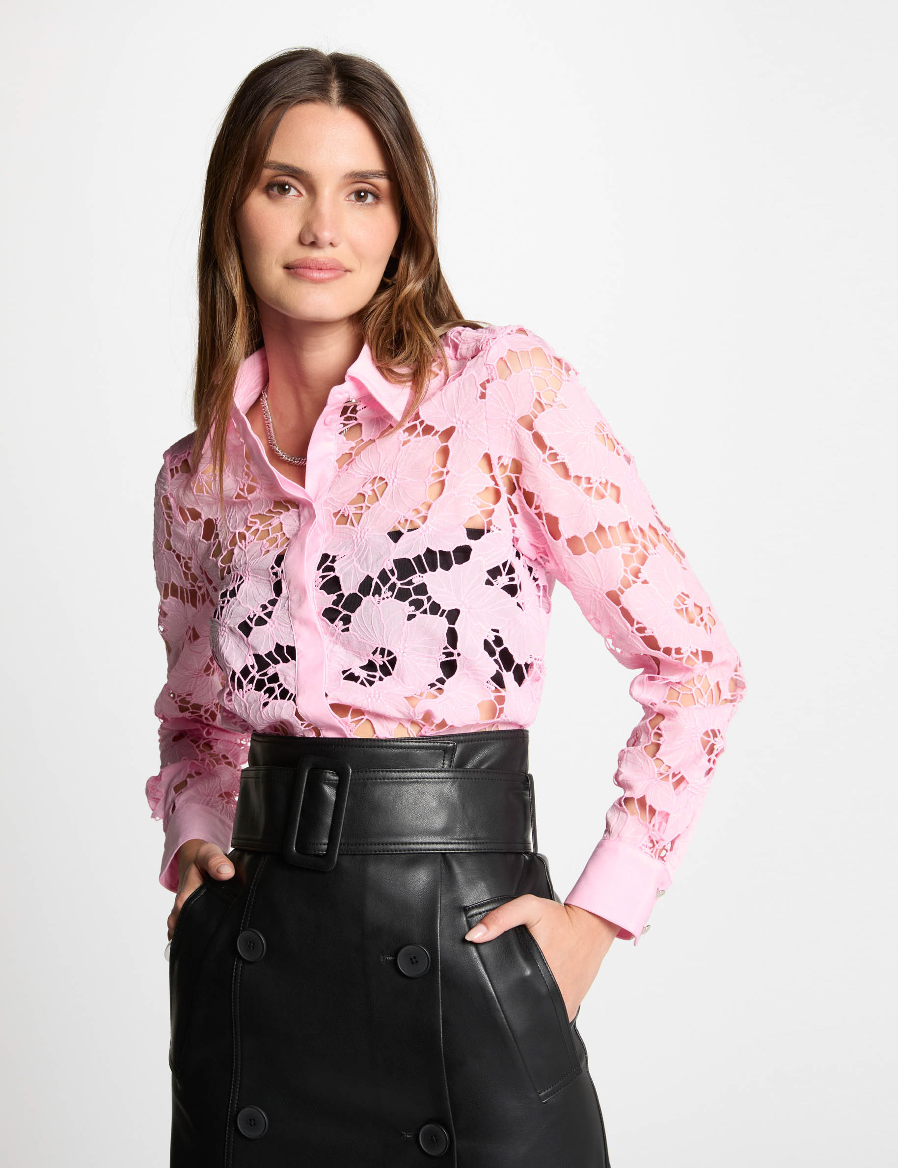 Chemise manches longues rose clair femme