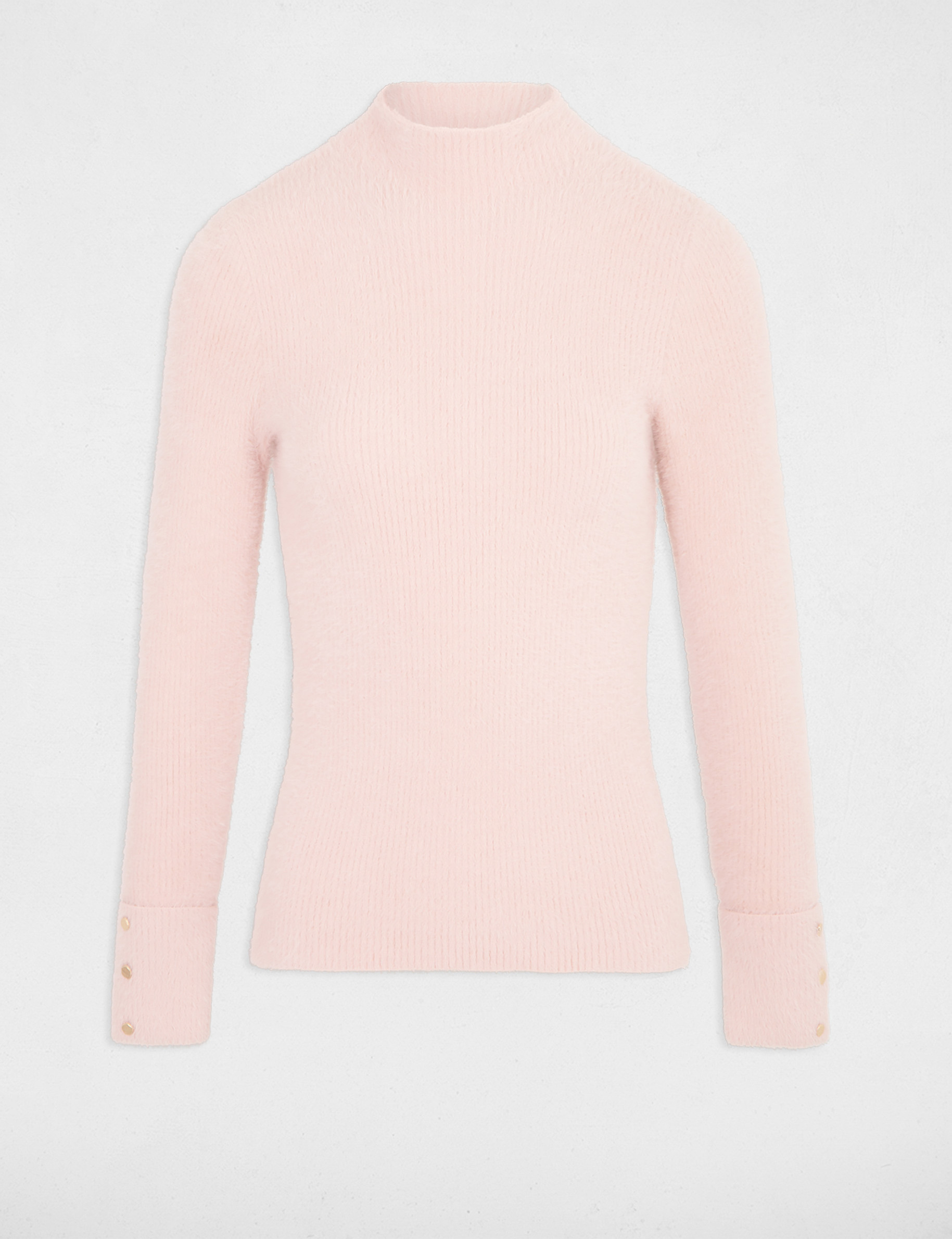 Pull manches longues maille duveteuse rose clair femme