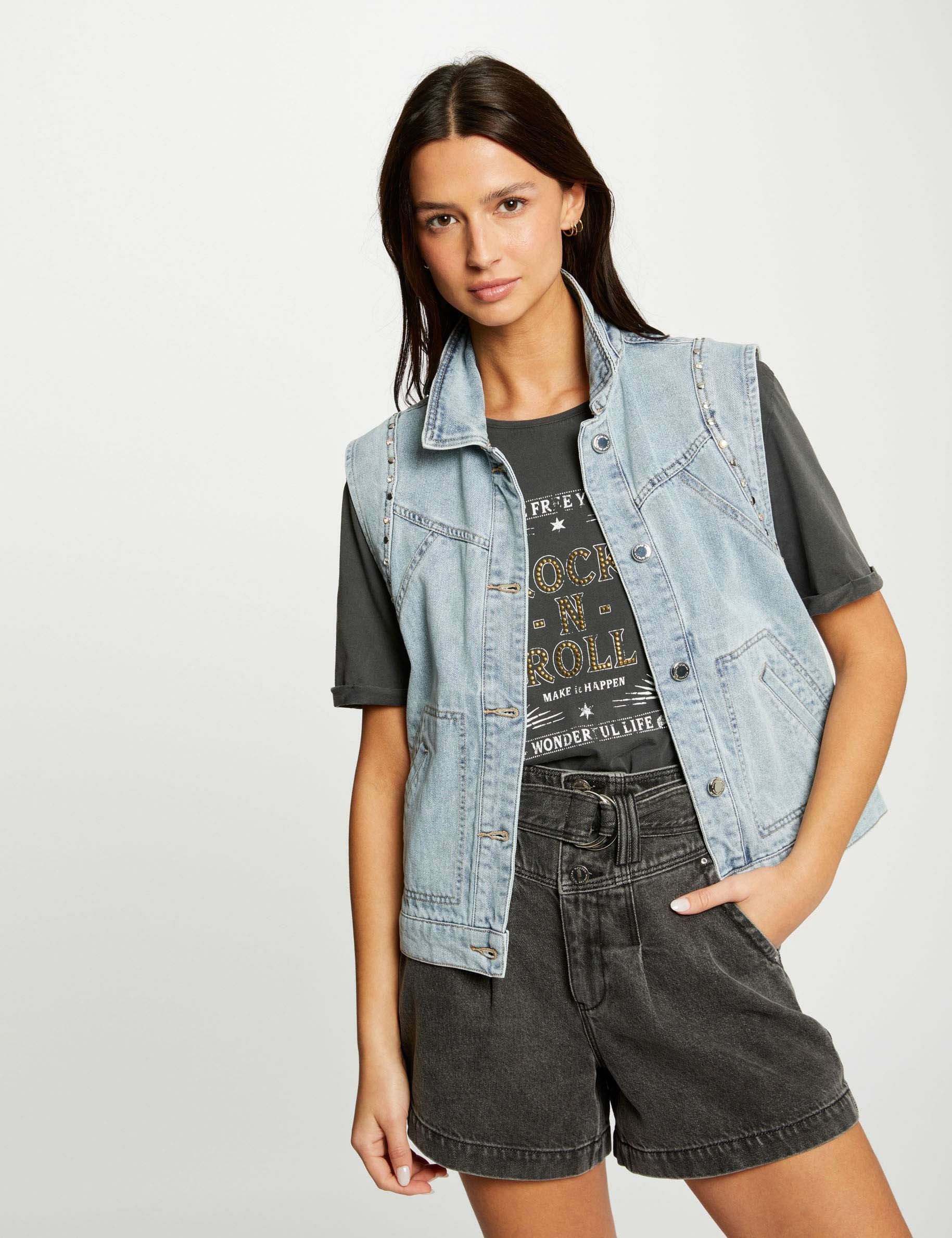 Veste en jean sans manches jean bleached femme