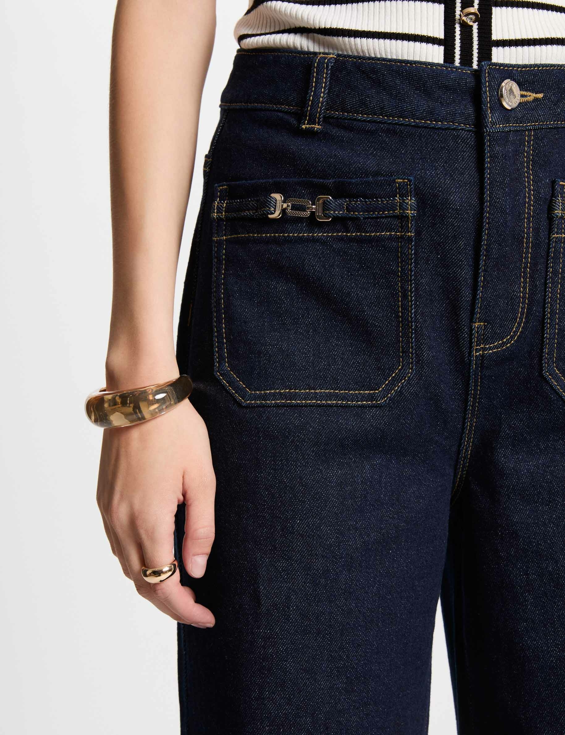 Wijde jeans met versieringen ruw denim vrouw