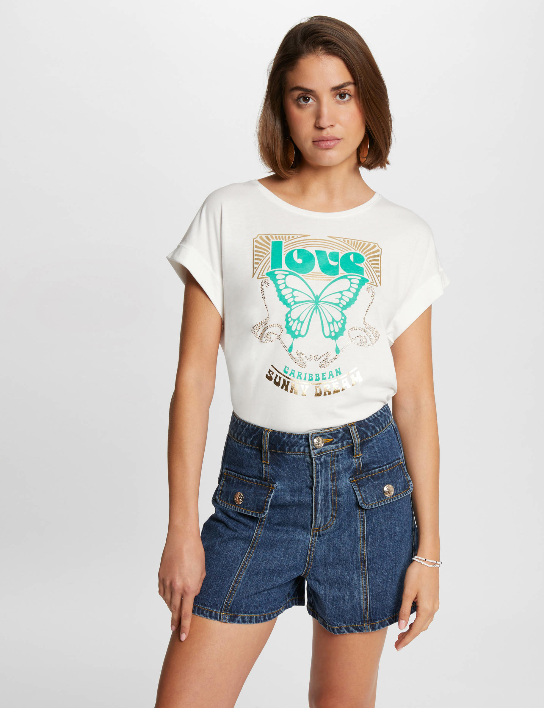 T-shirt met opschrift ecru vrouw