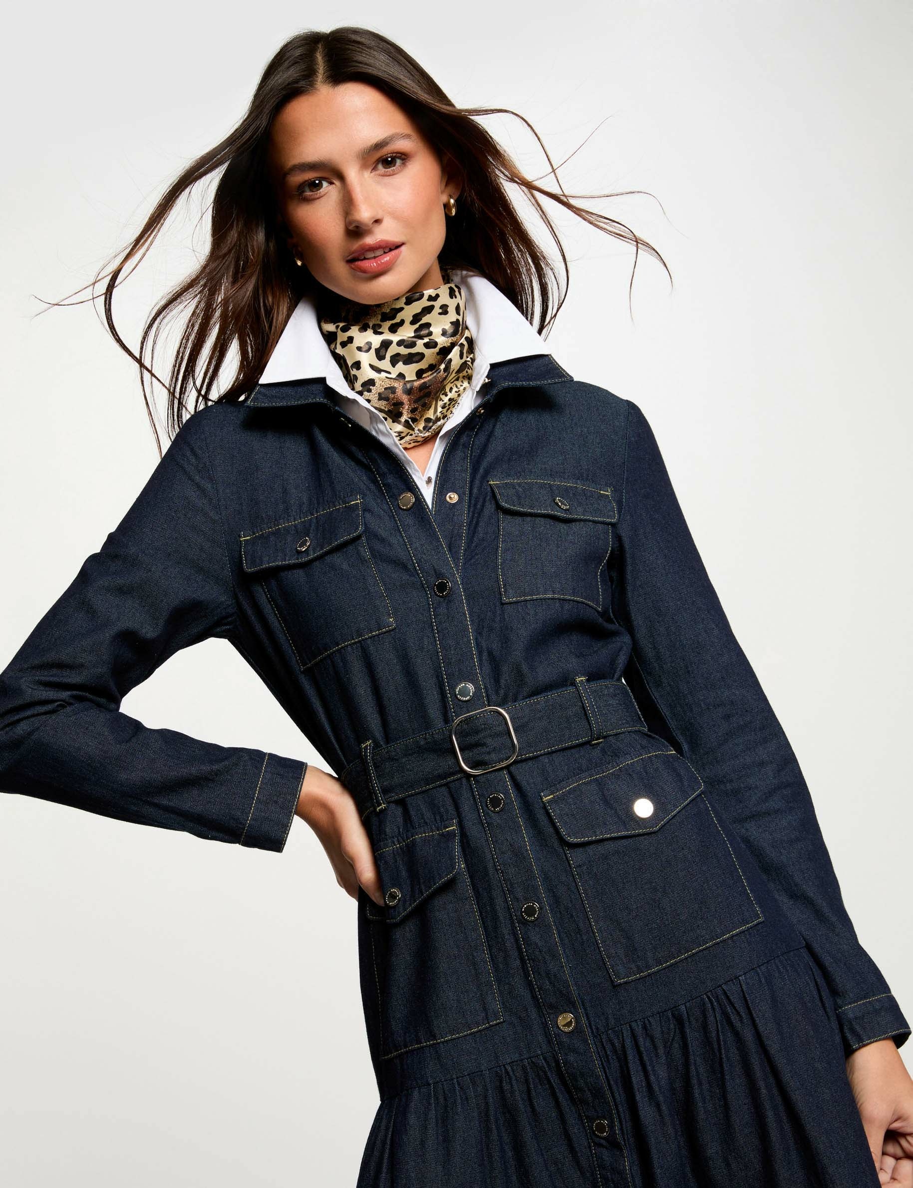 Robe longue droite en jean denim brut femme