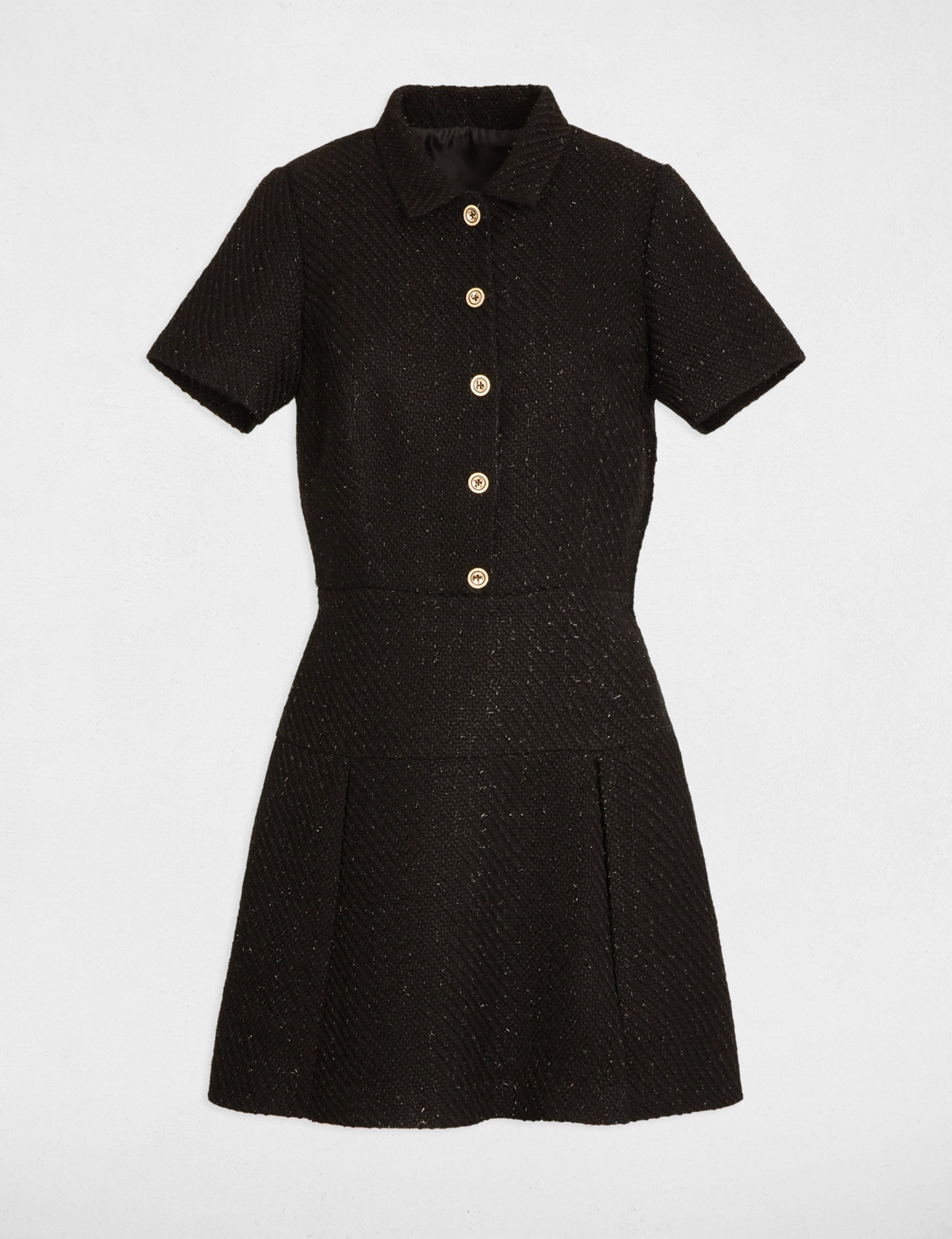 Robe courte cintrée à plis noir femme