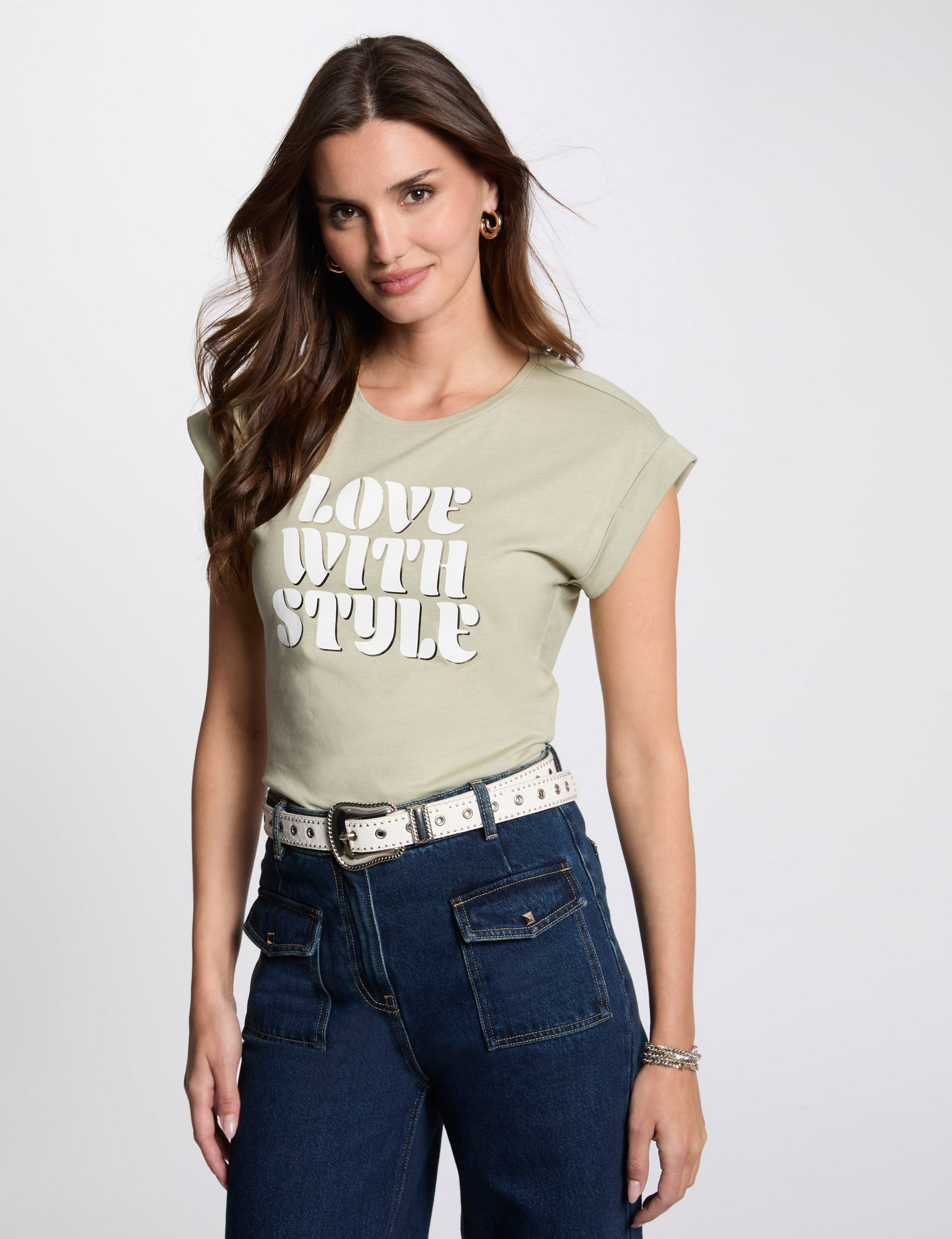 T-shirt met opschrift lichtgroen vrouw