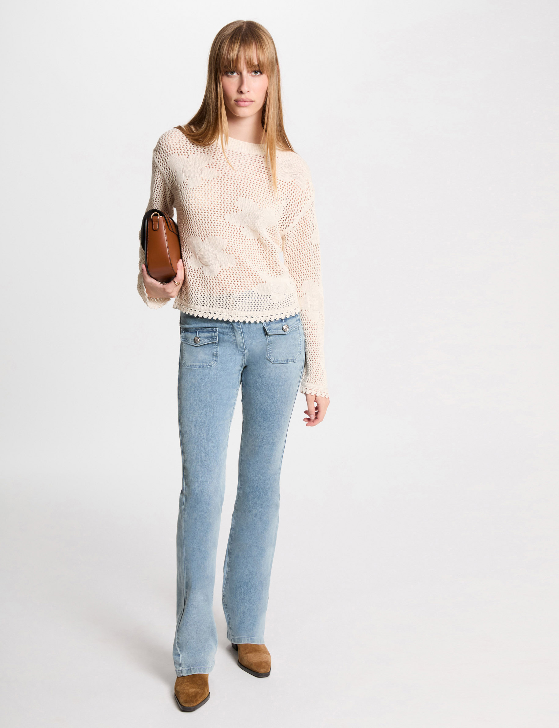 Bootcut jeans met hoge taille gebleekt denim vrouw