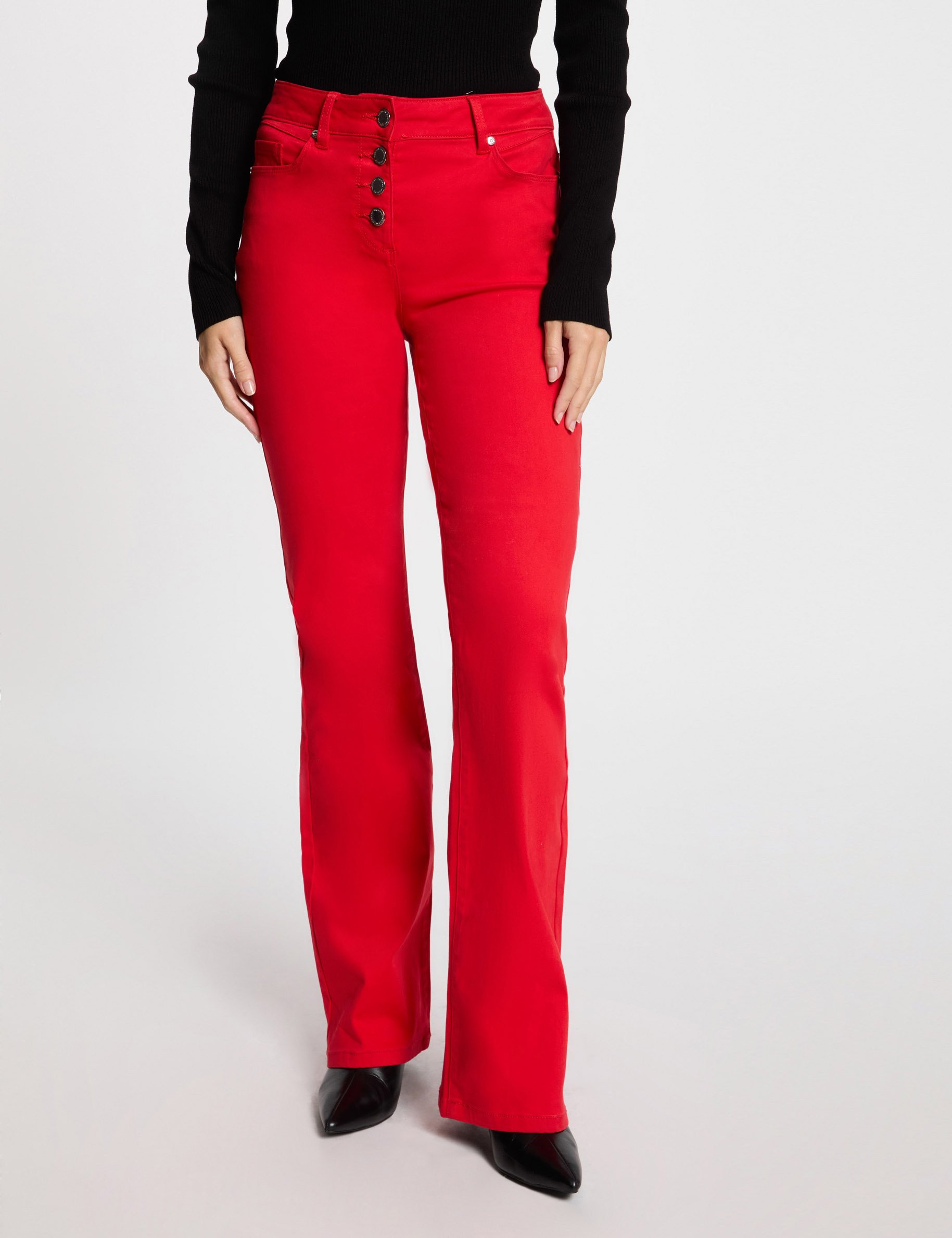 Pantalon bootcut boutonné rouge femme