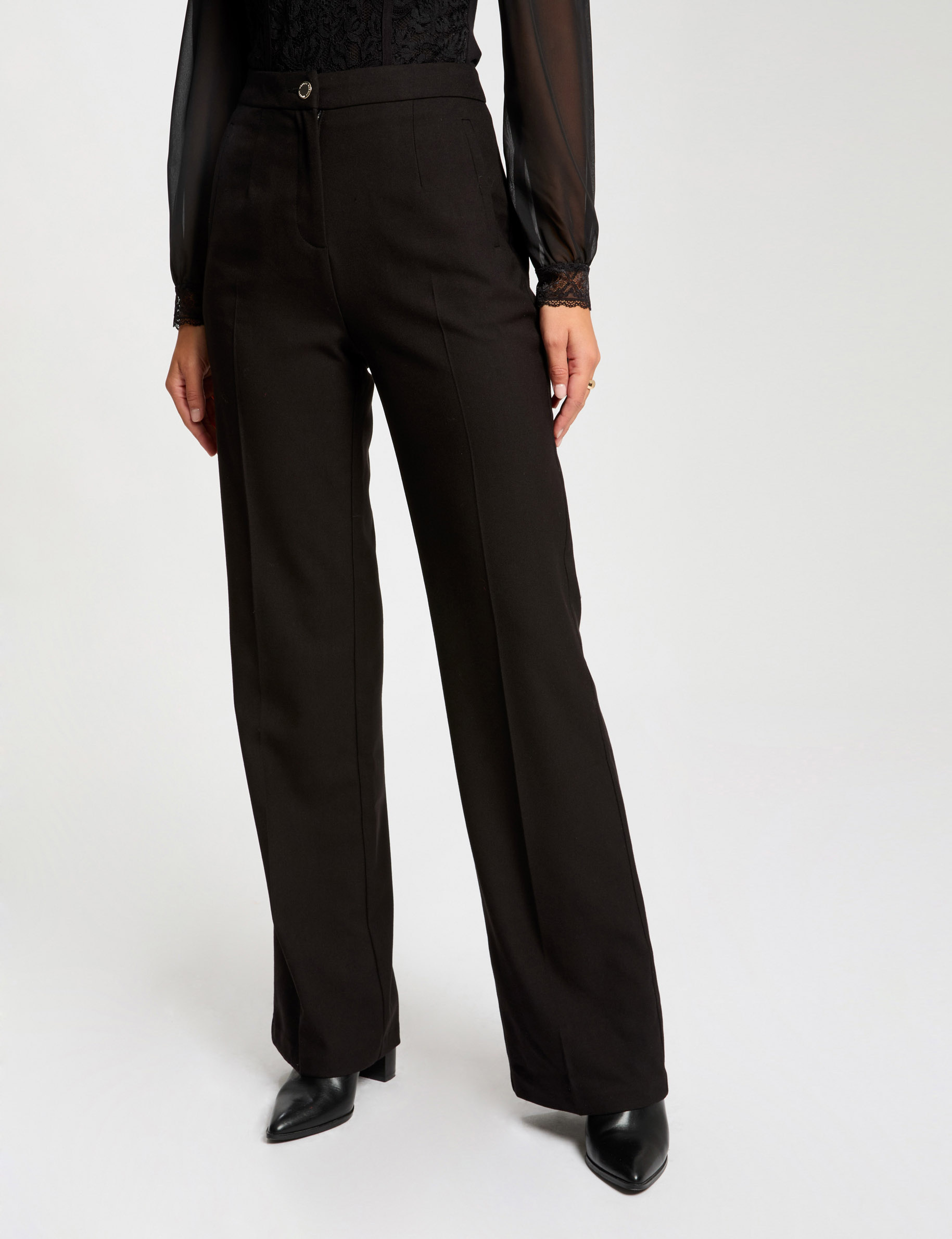 Pantalon flare à pinces noir femme