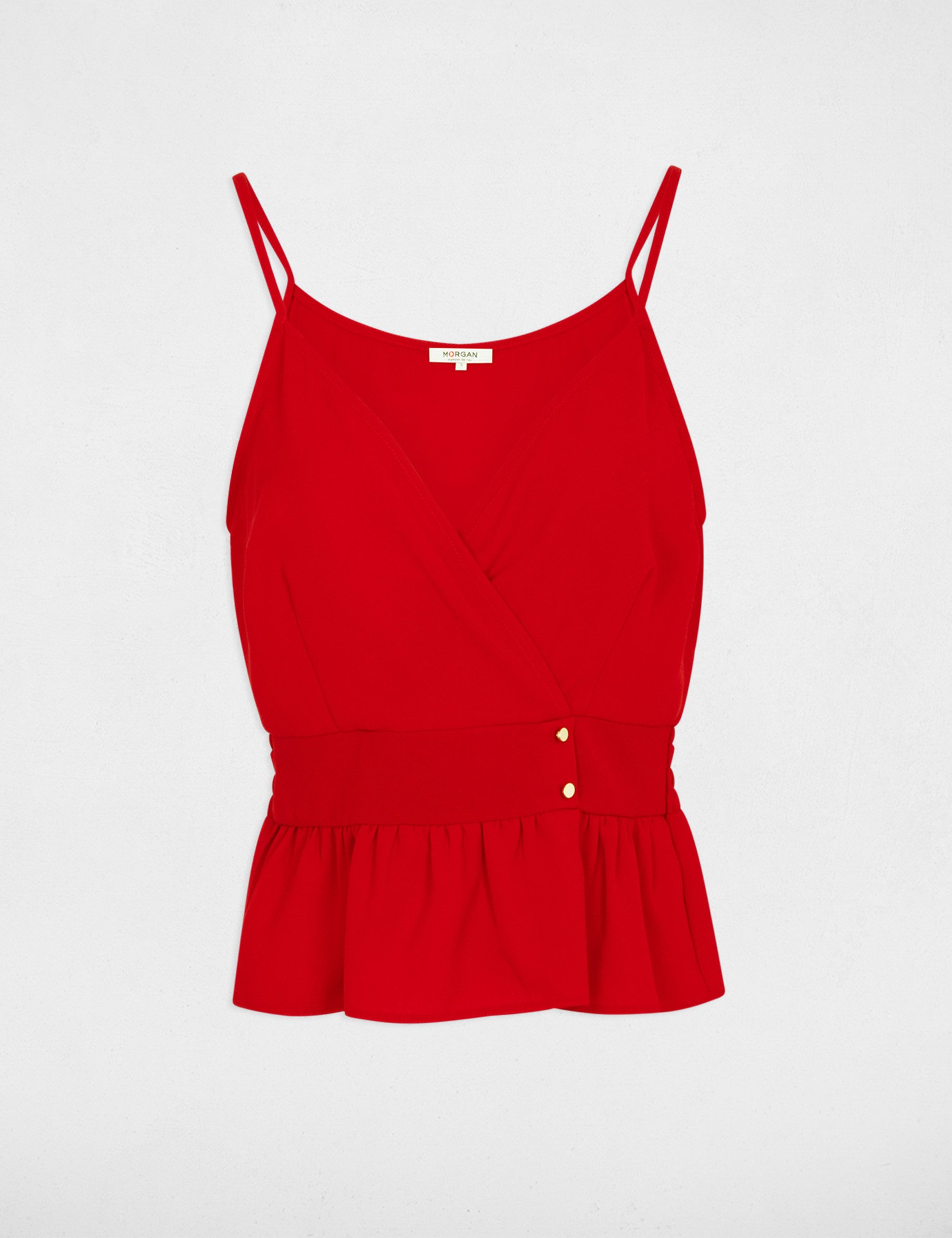 Top bretelles fines volants rouge femme