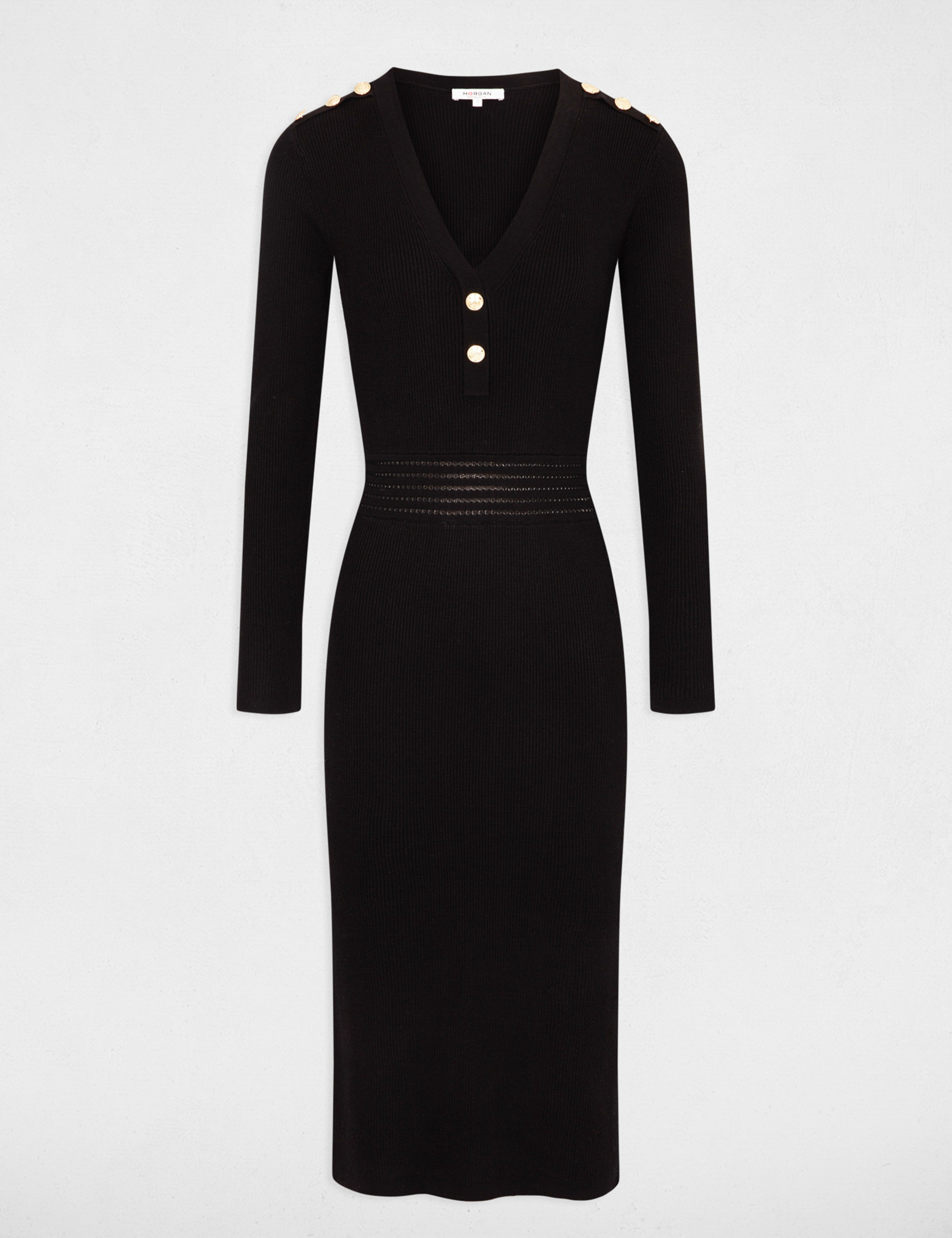 Robe tricot midi ajustée noir femme