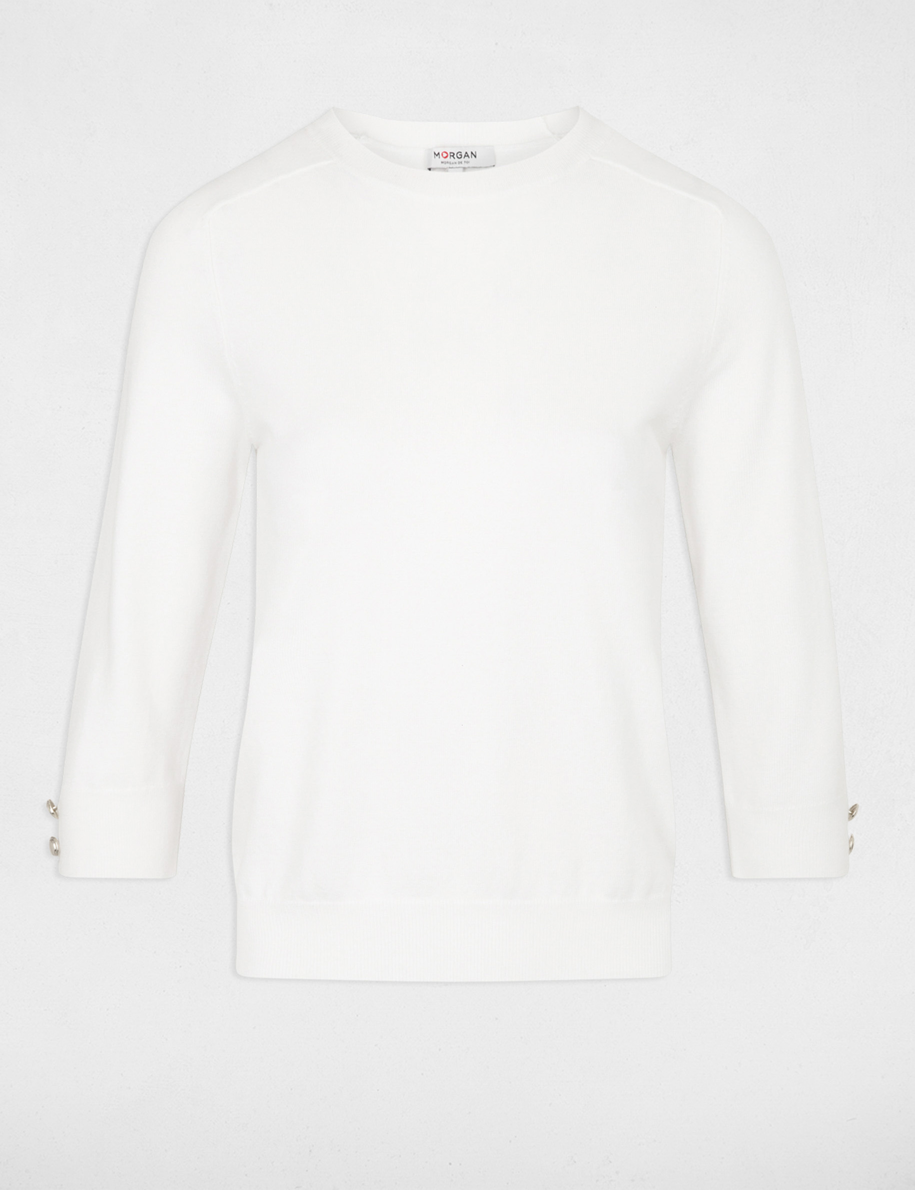 Pull col rond manches 3/4 ecru femme