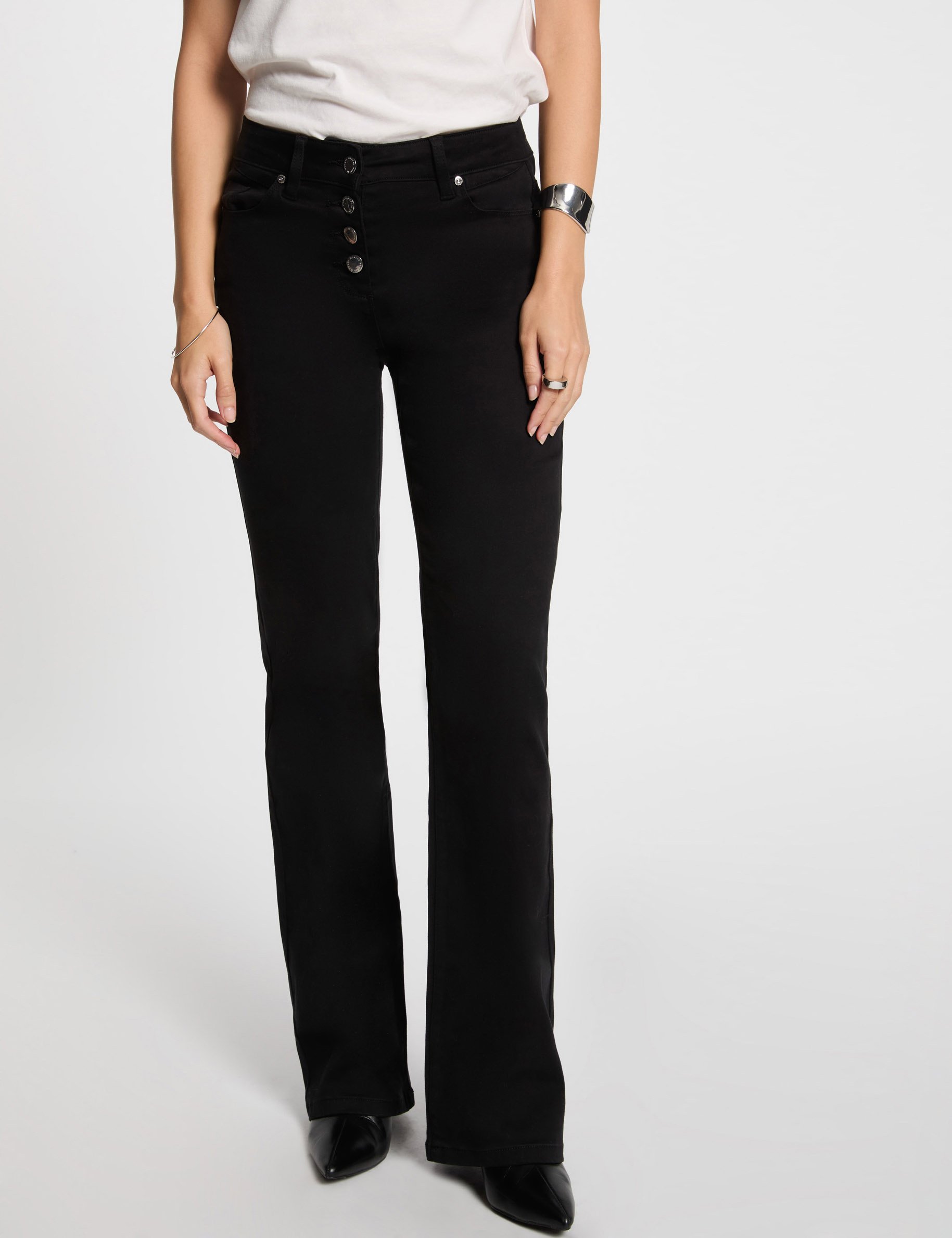 Pantalon bootcut boutonné noir femme