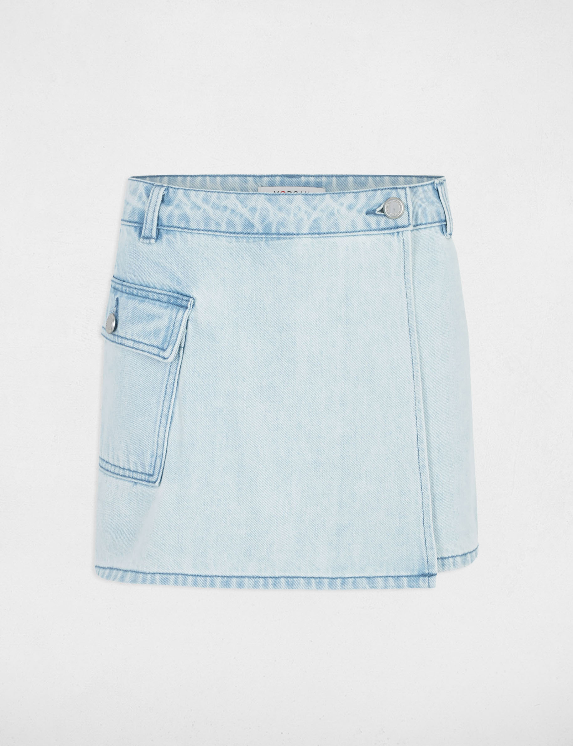 Jupe-short taille basse jean denim bleach femme