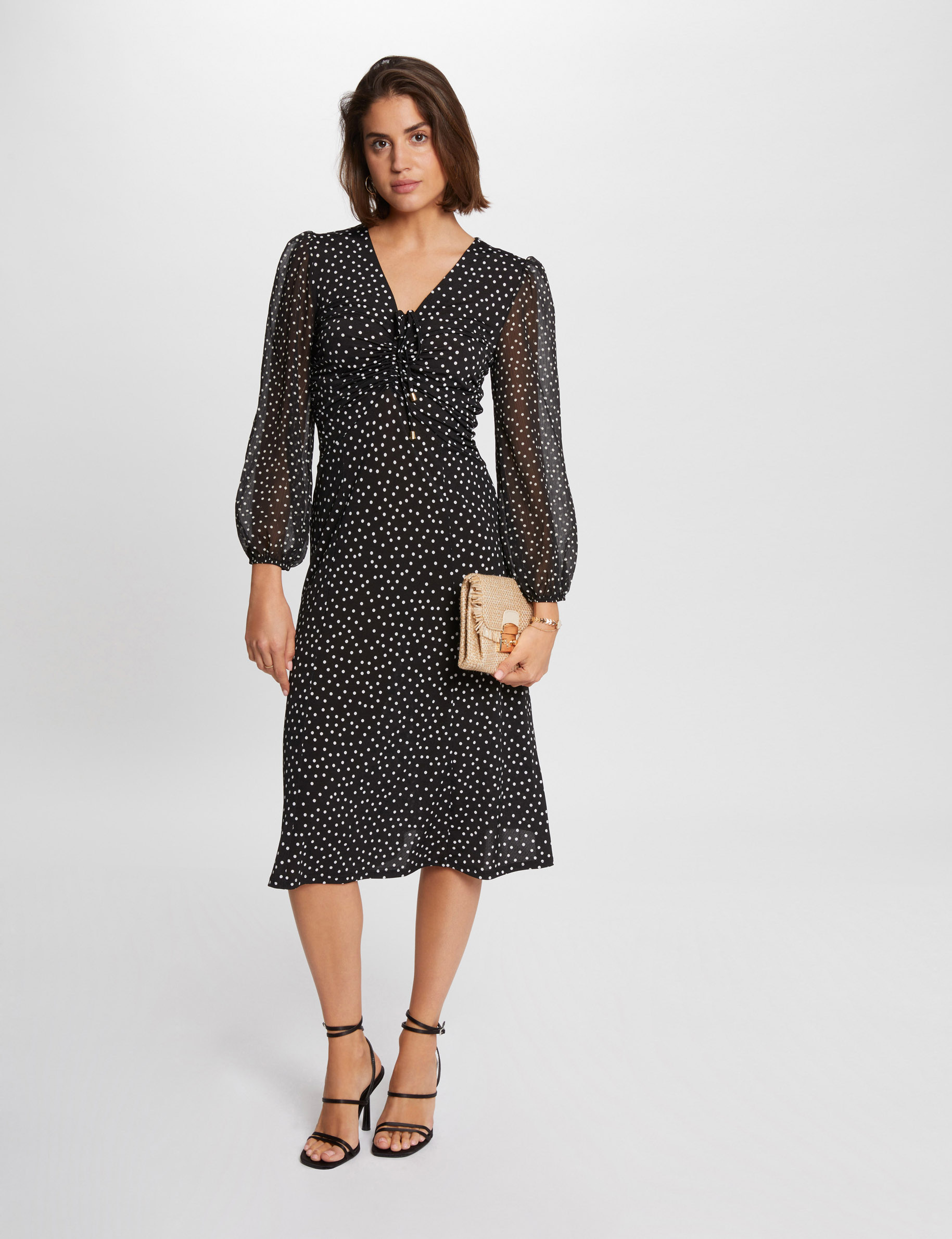 Robe cintrée fluide à pois multico femme