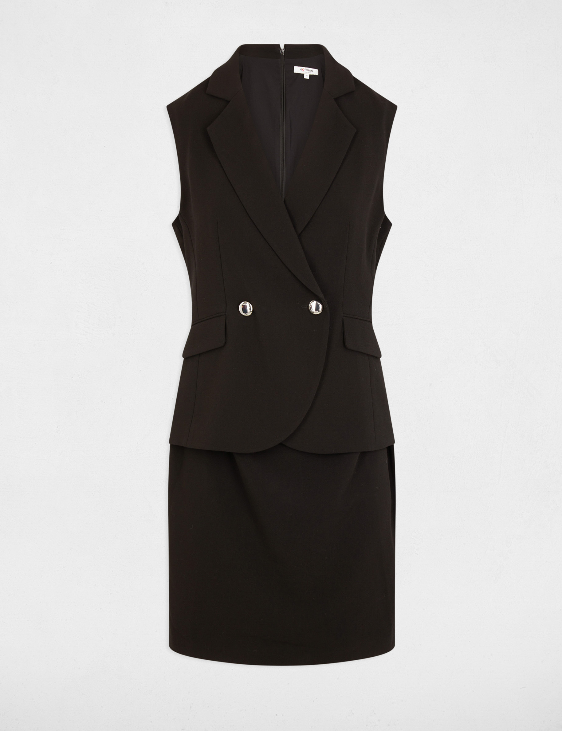 Robe courte ajustée 2-en-1 noir femme