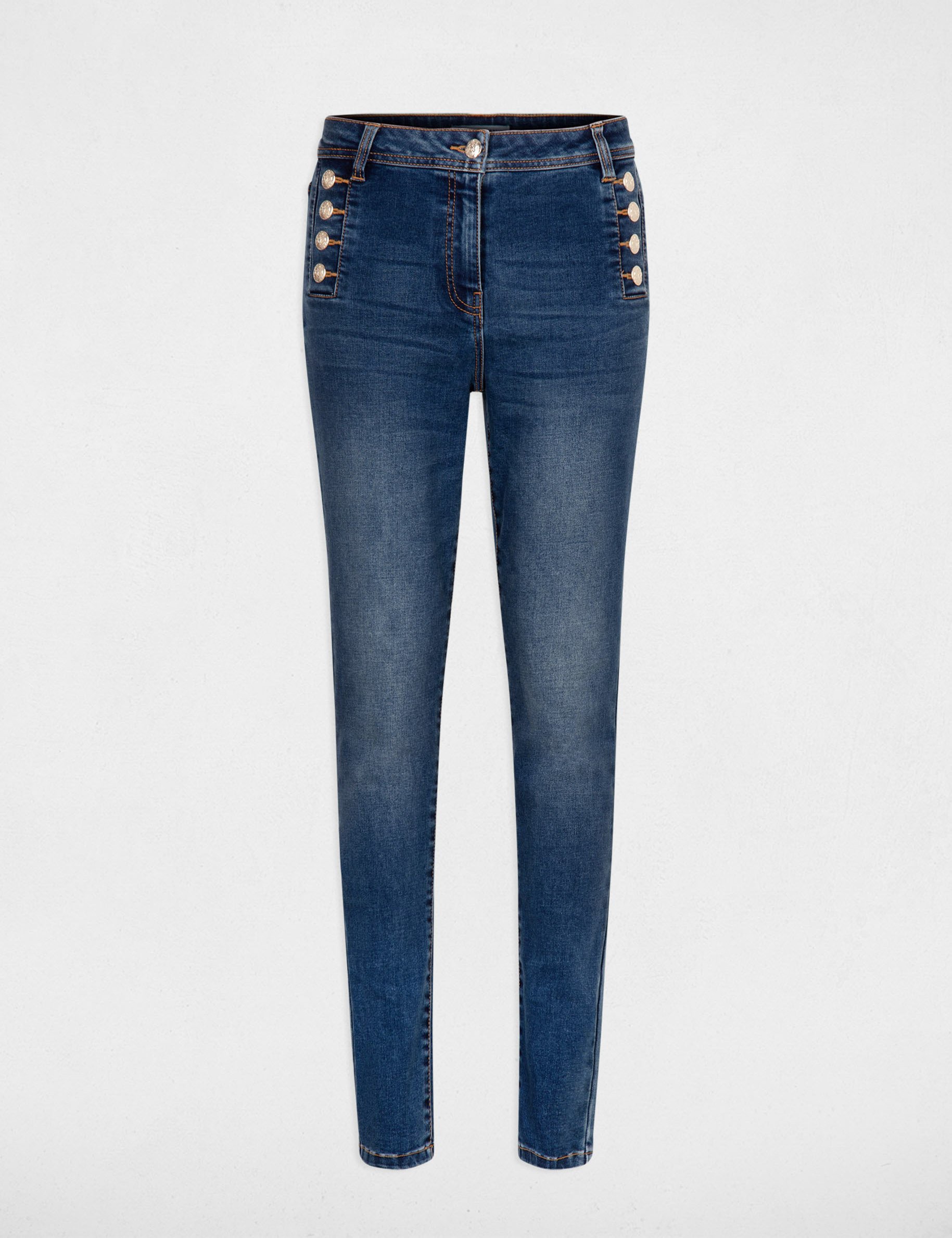 Jeans slim avec boutons denim stone femme