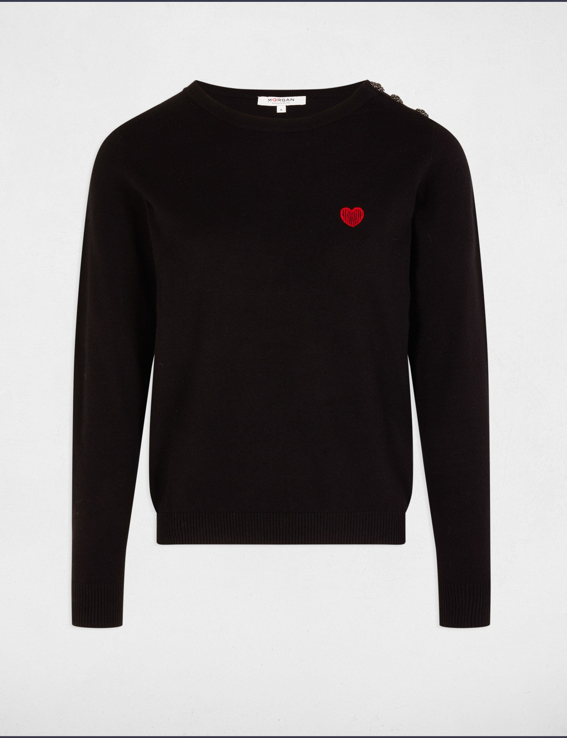 Pull col rond et boutons noir femme