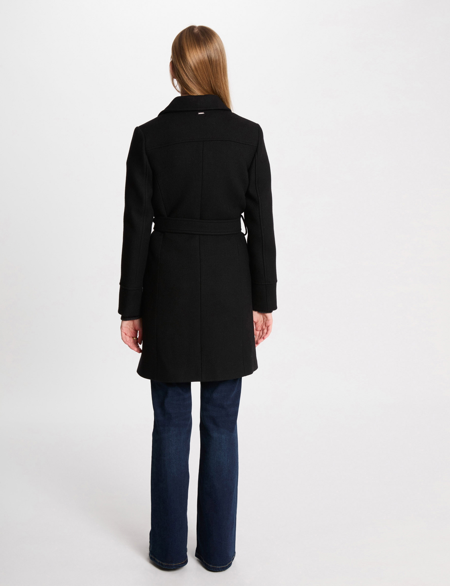 Manteau long ceinturé noir femme