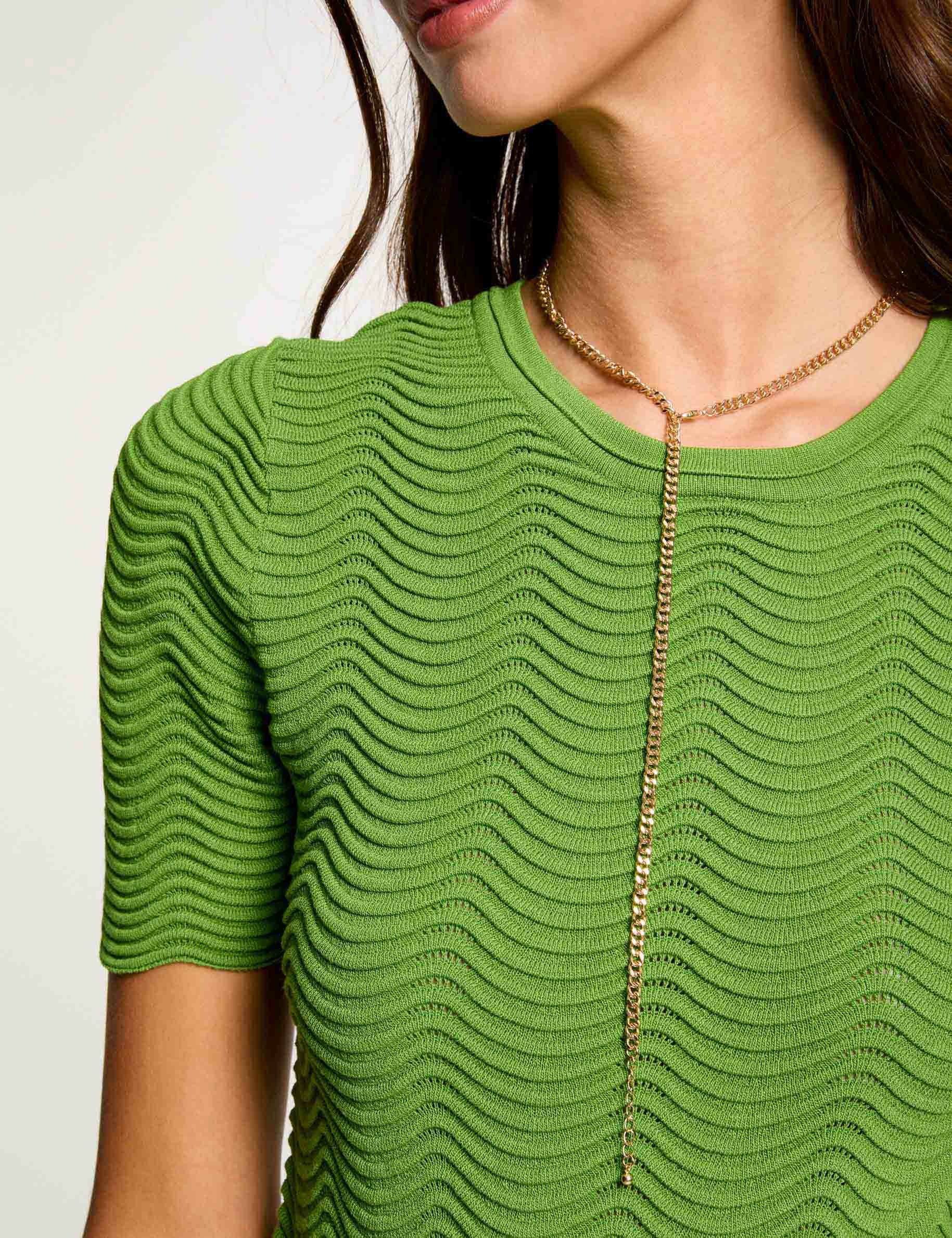 Pull manches courtes col rond vert anis femme