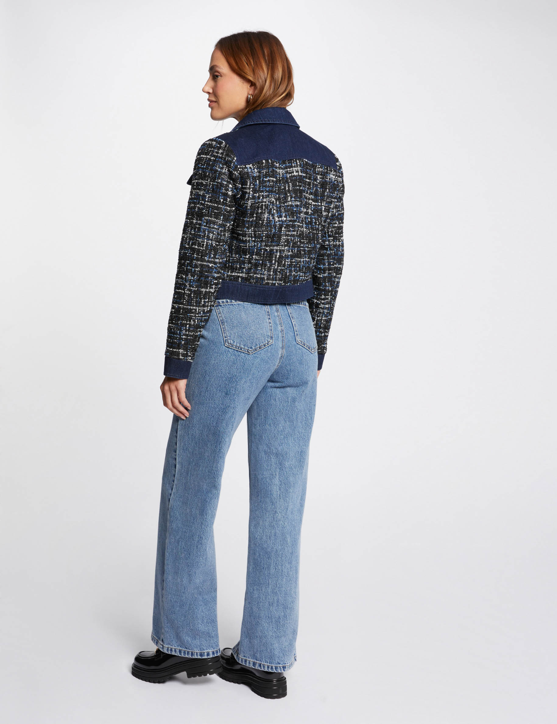 Tweed jasje met denim details meerkleurig vrouw