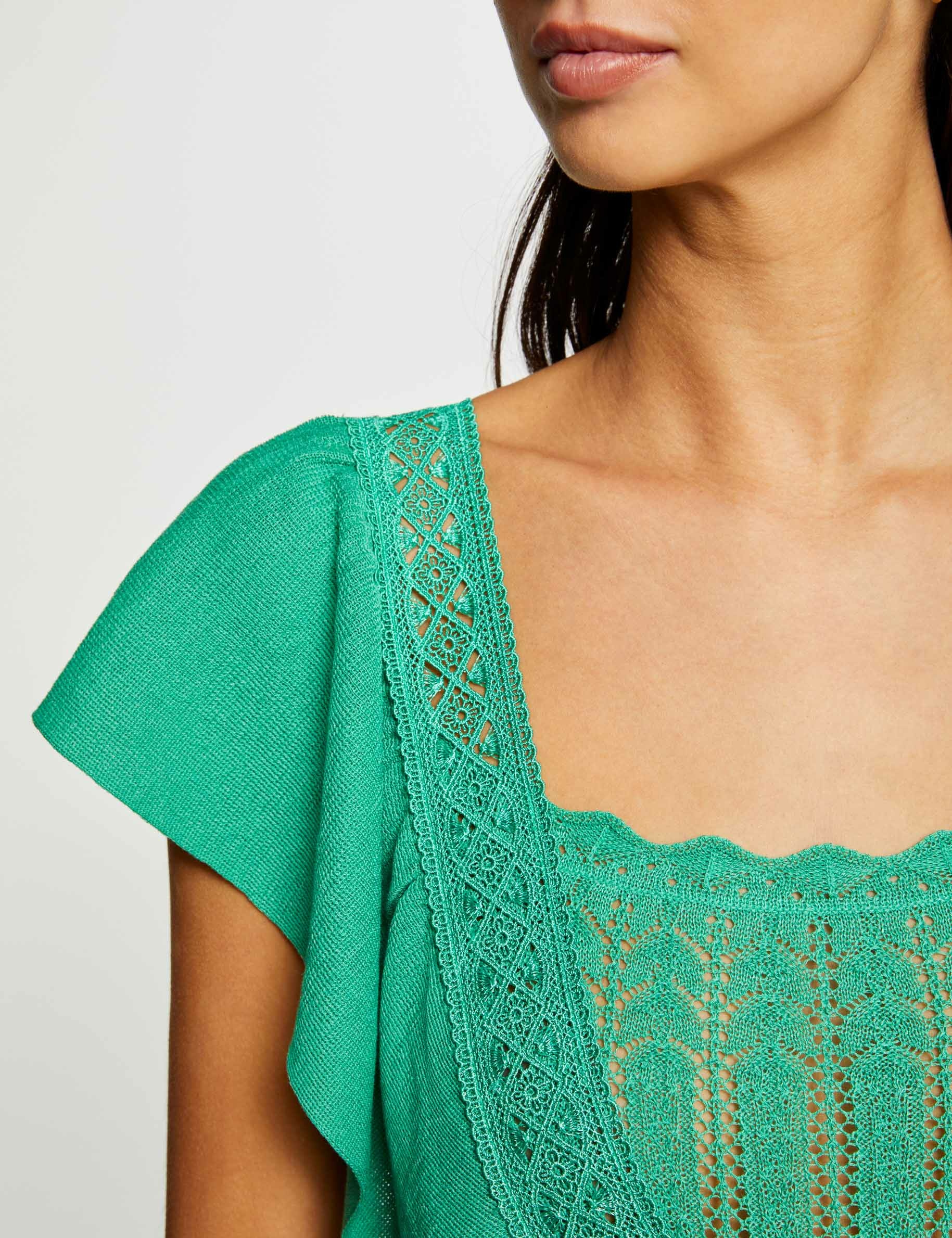 Pull manches courtes dentelle vert femme