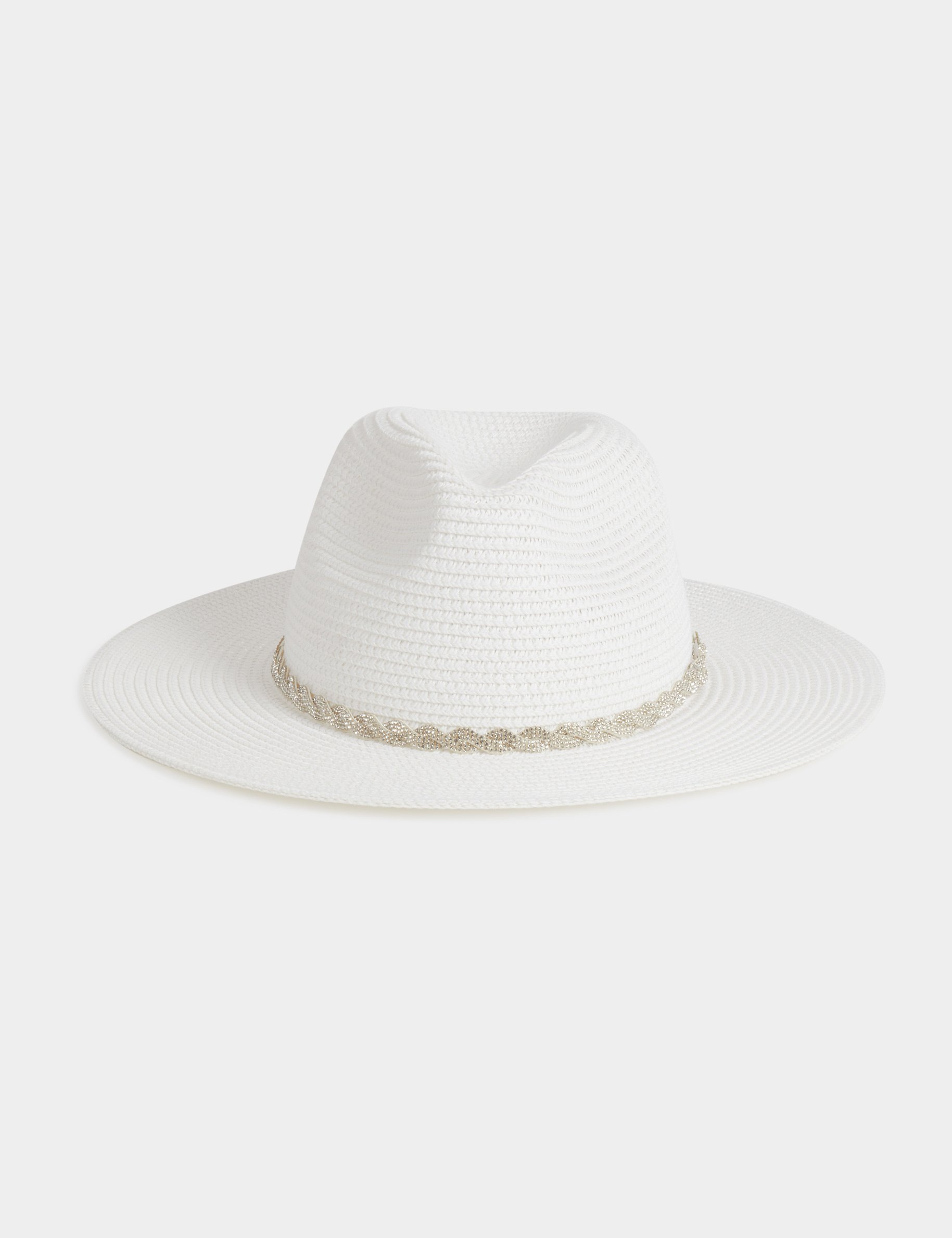 Chapeau tressé détail strass blanc femme