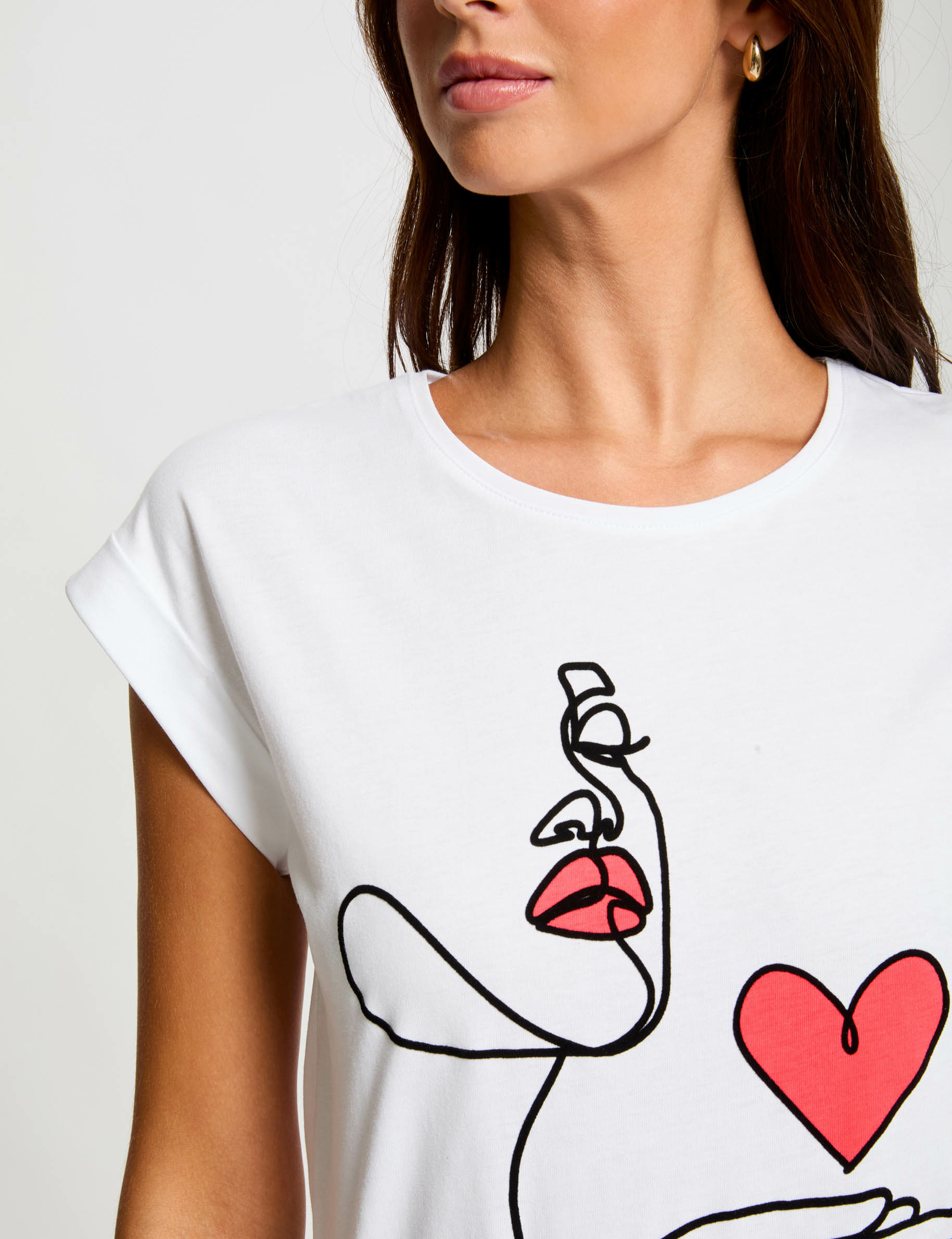 T-shirt met opdruk ivoor vrouw