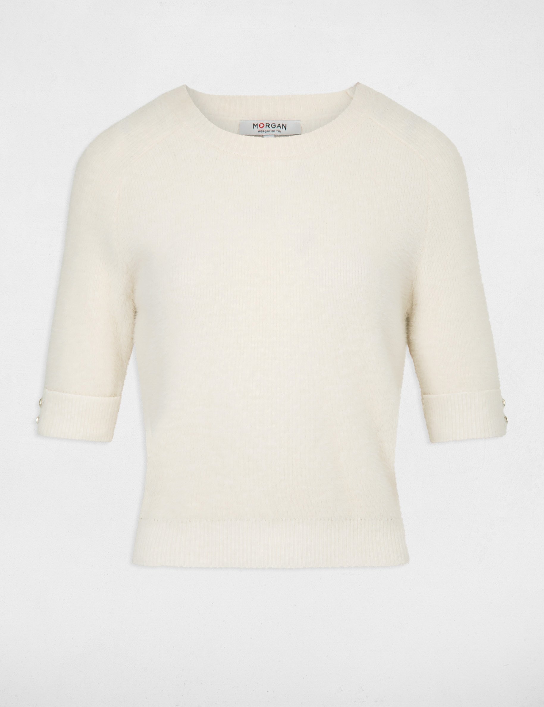 Pull manches courtes ivoire femme