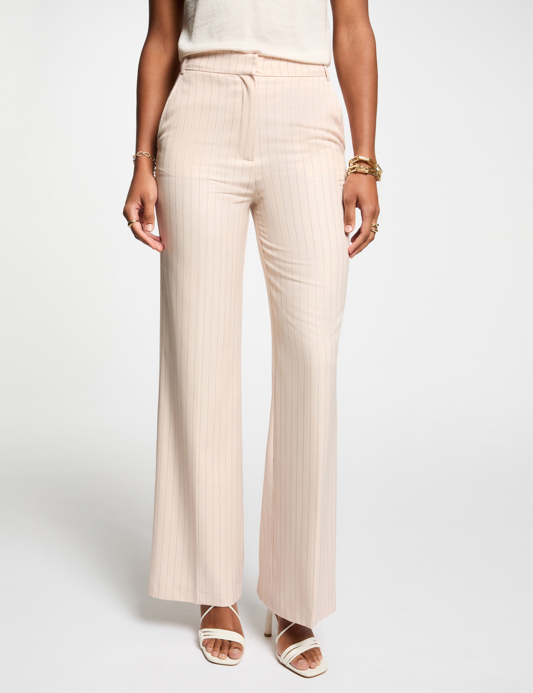 Pantalon large rayé rose clair femme