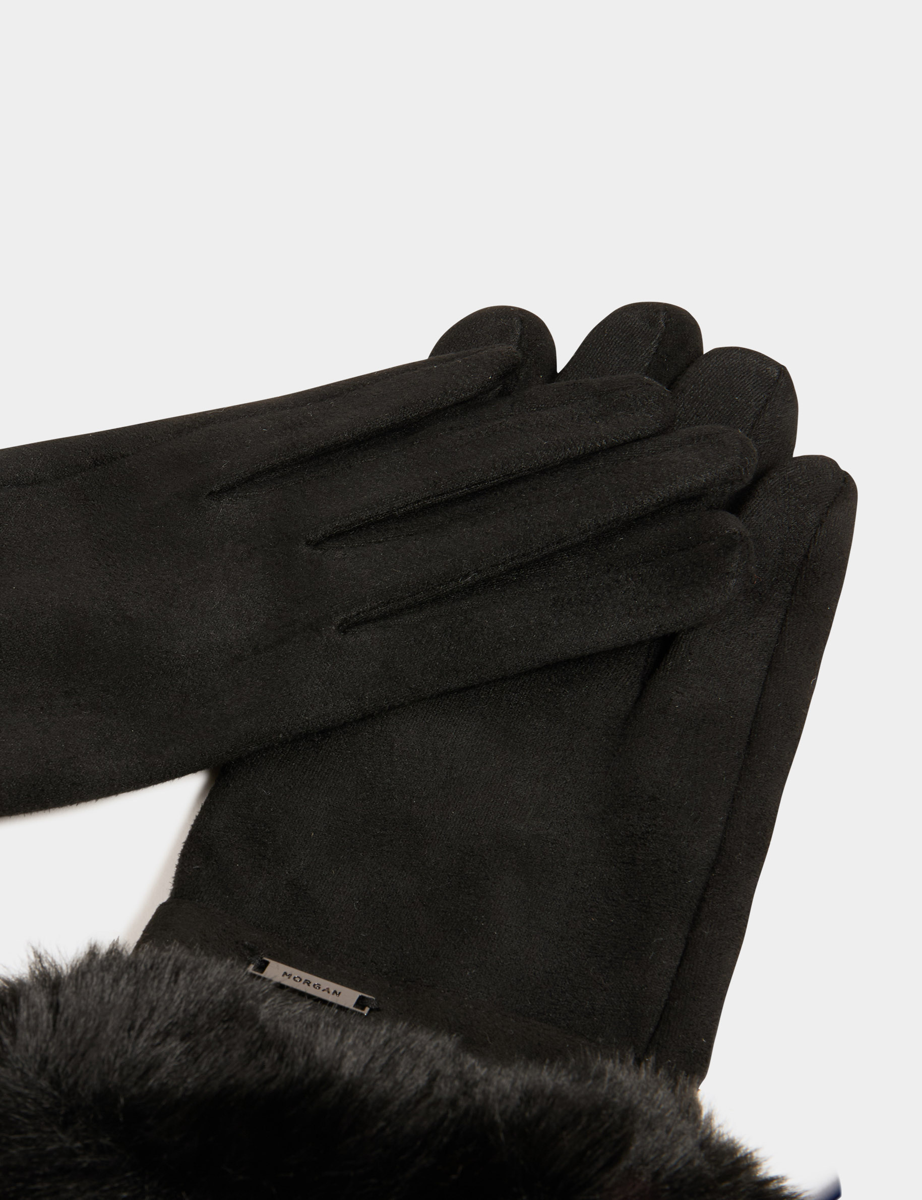 Gants détails fourrure noir femme