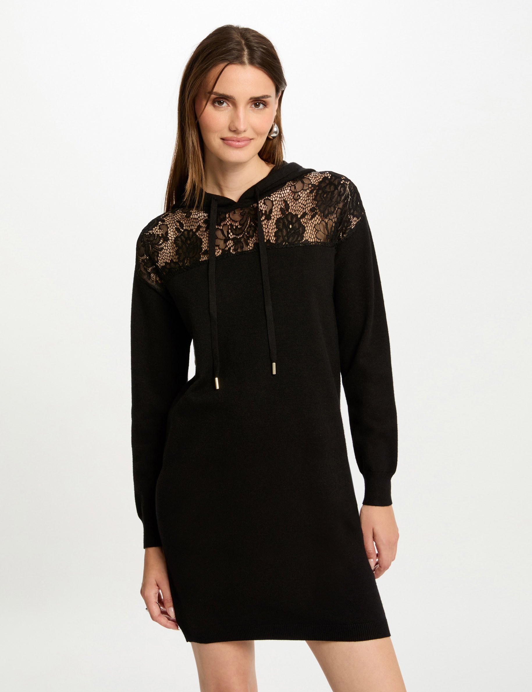 Robe tricot courte droite noir femme