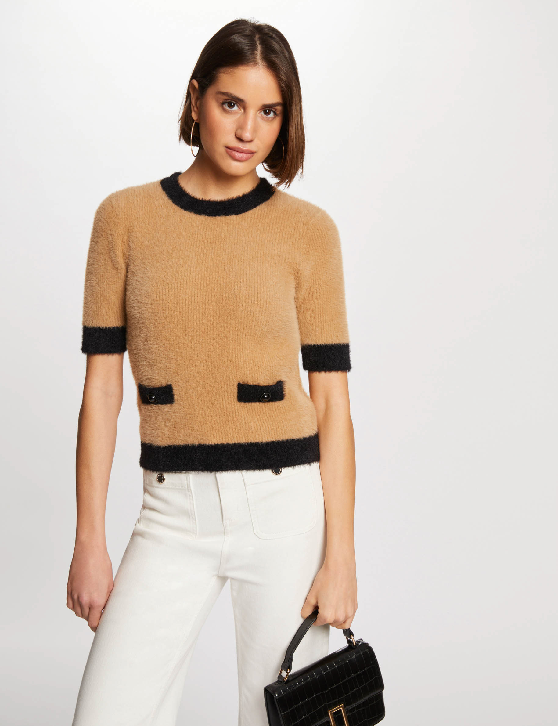 Pull manches courtes camel femme