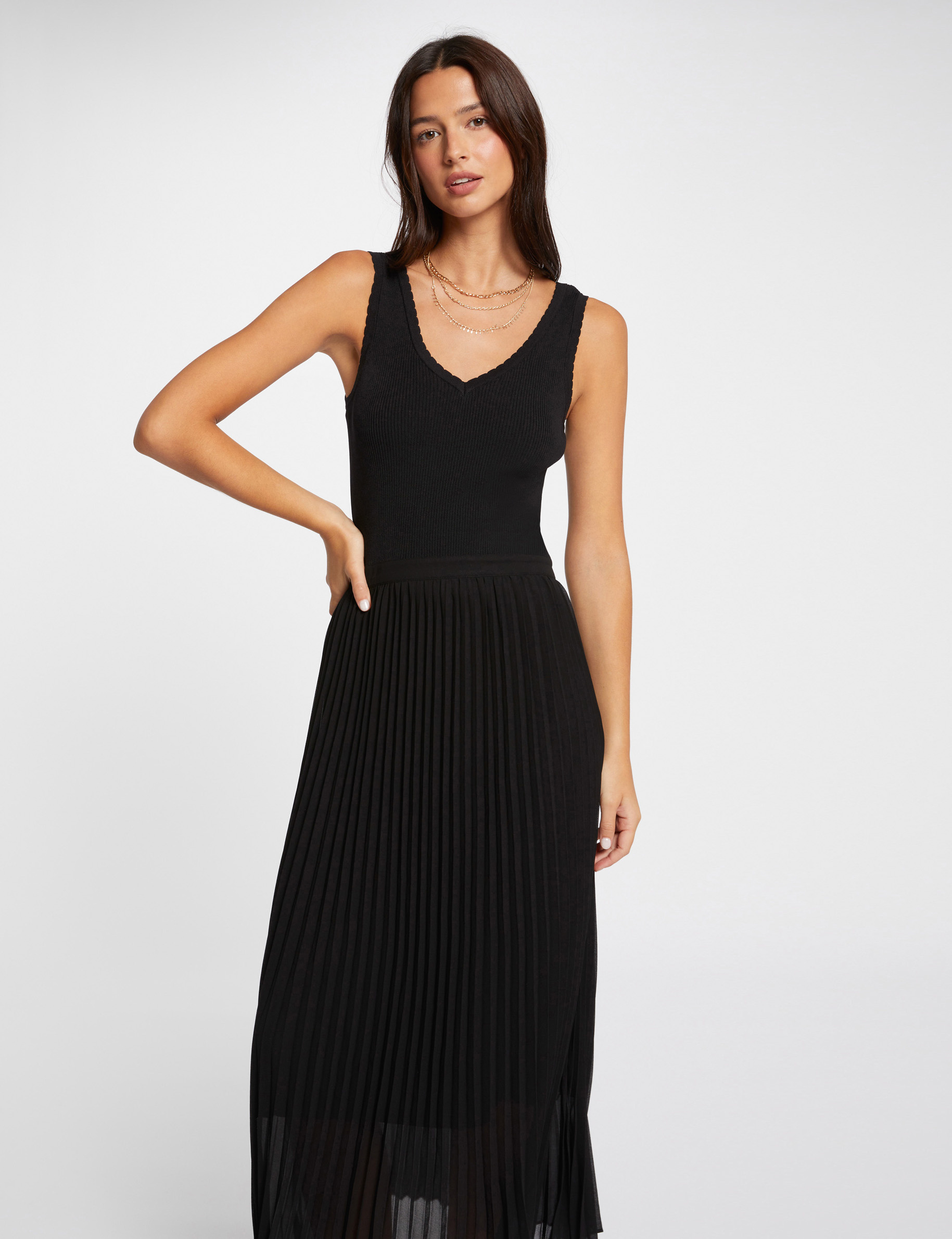 Robe tricot longue cintrée noir femme