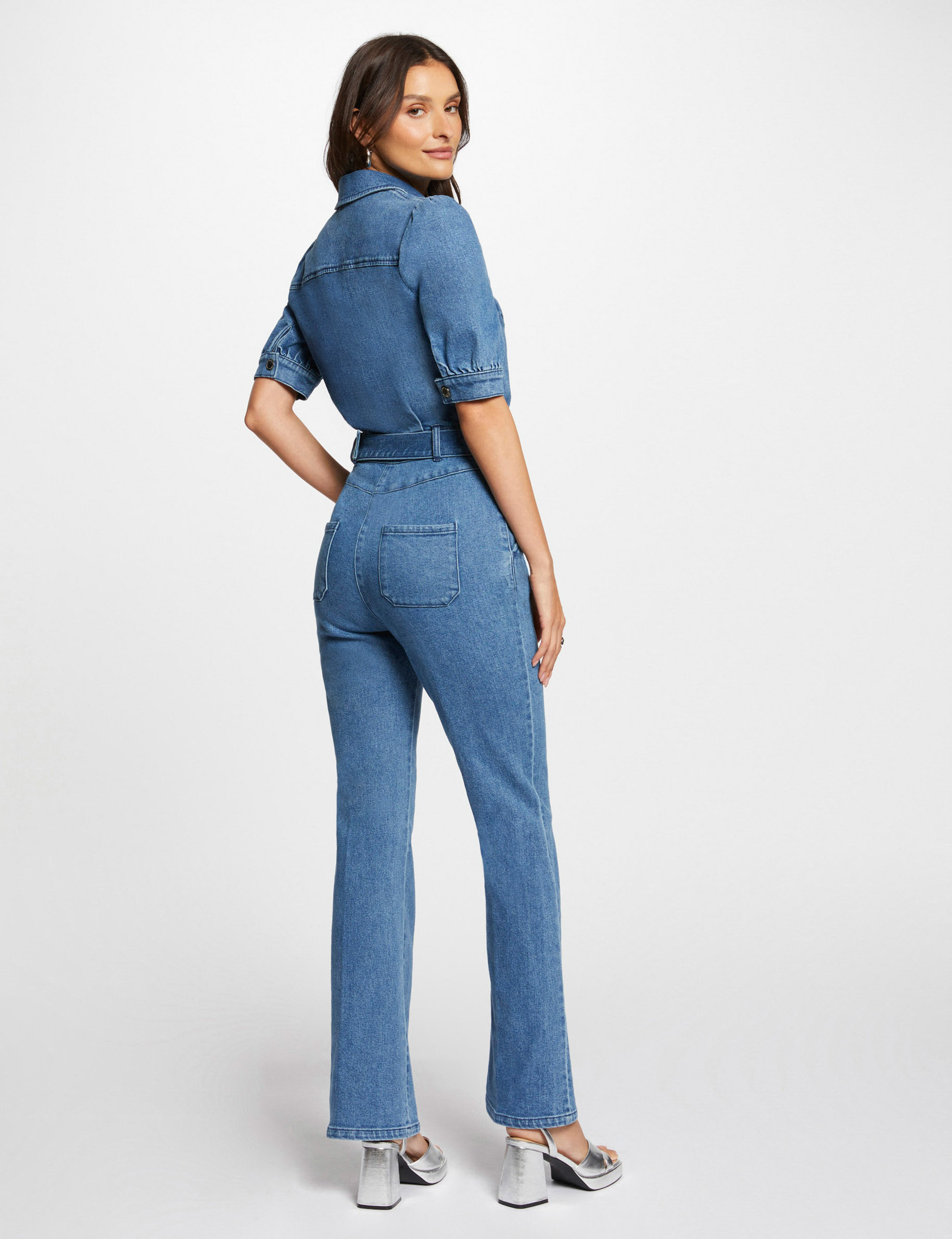 Lange denim jumpsuit jean stone vrouw