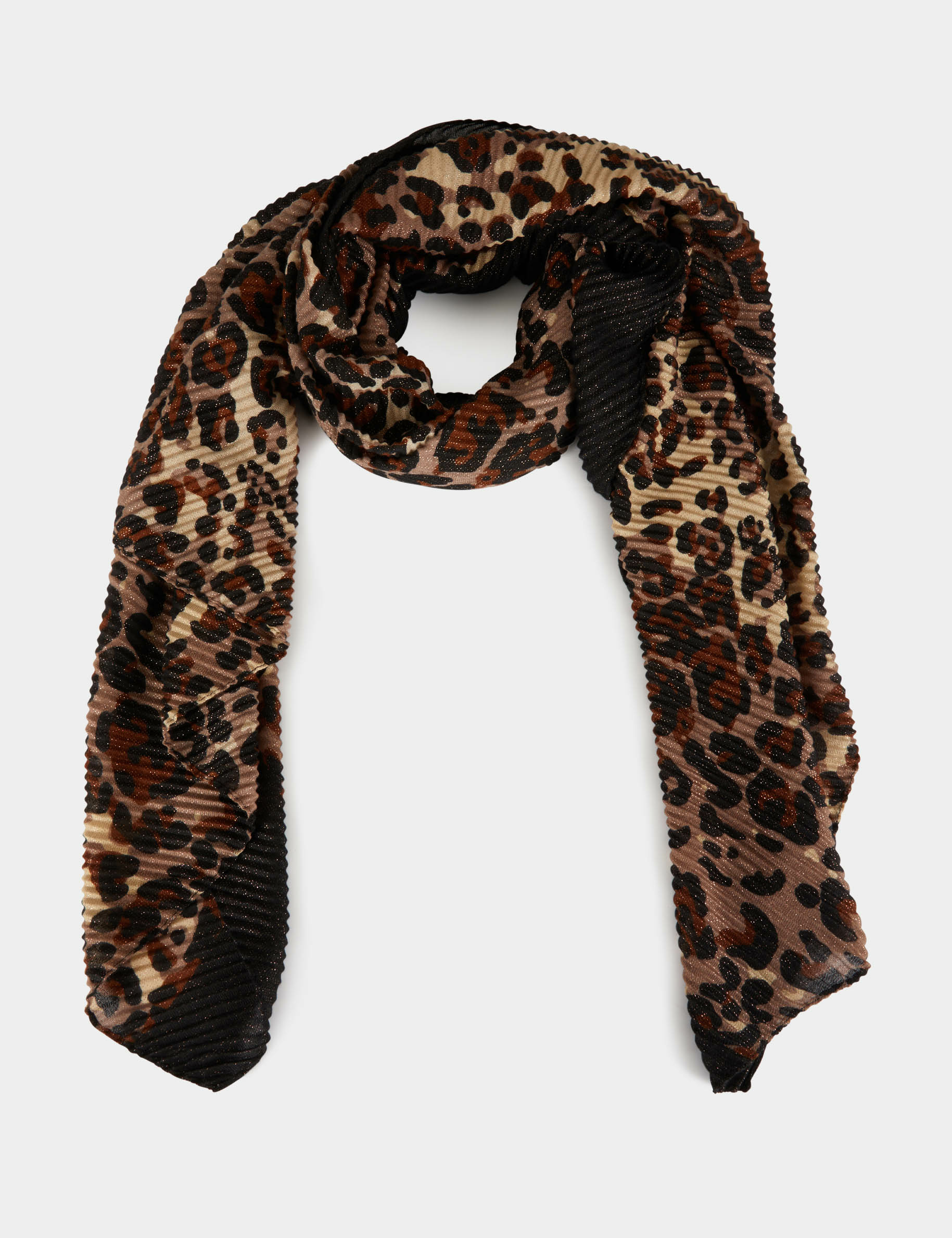 Foulard plissé imprimé léopard marron femme