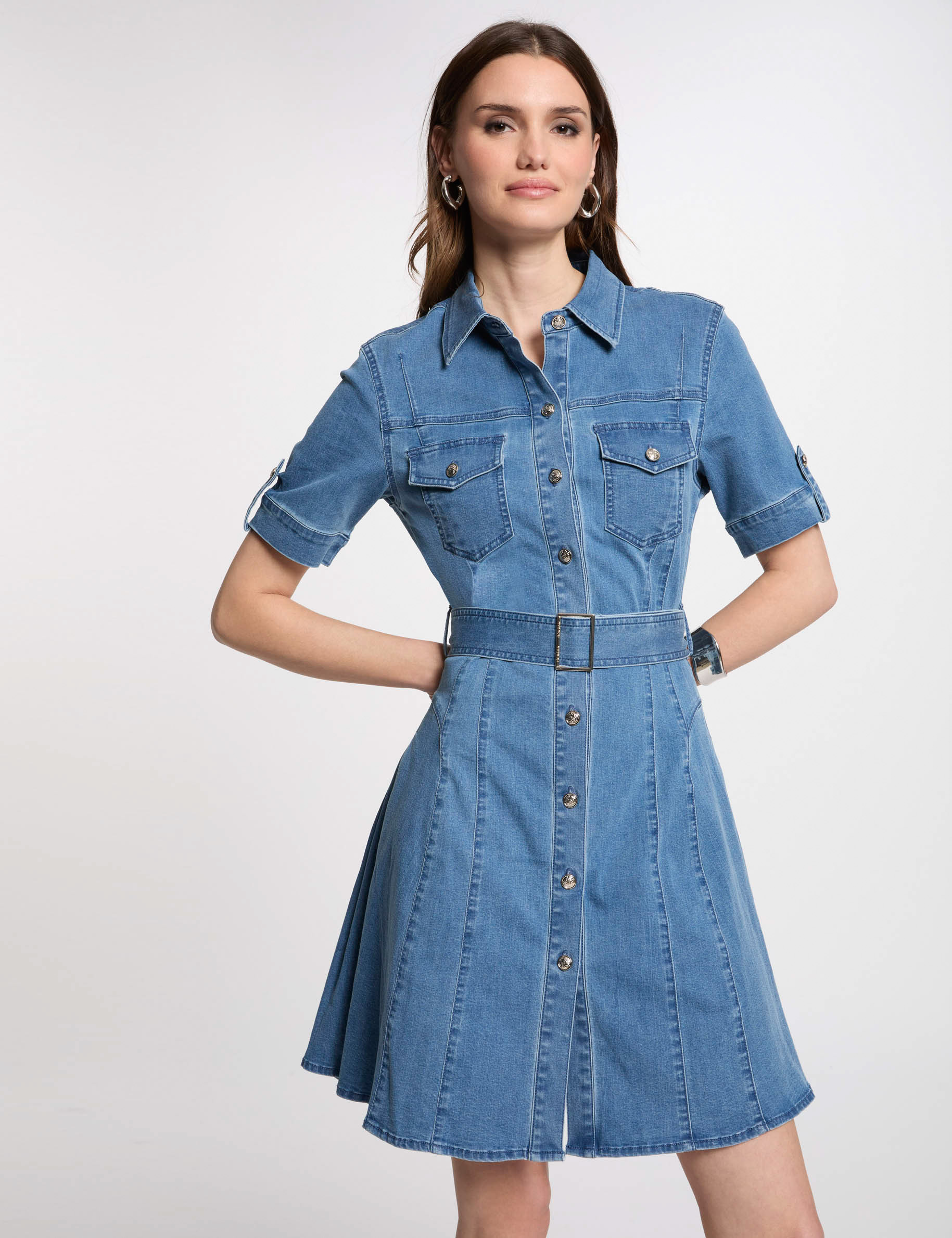 Robe courte patineuse en jean denim stone femme