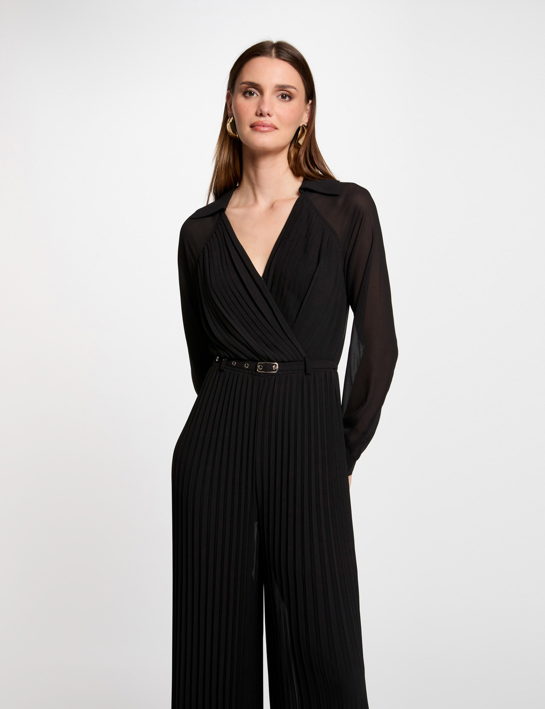 Lange jumpsuit met wijde pijpen zwart vrouw