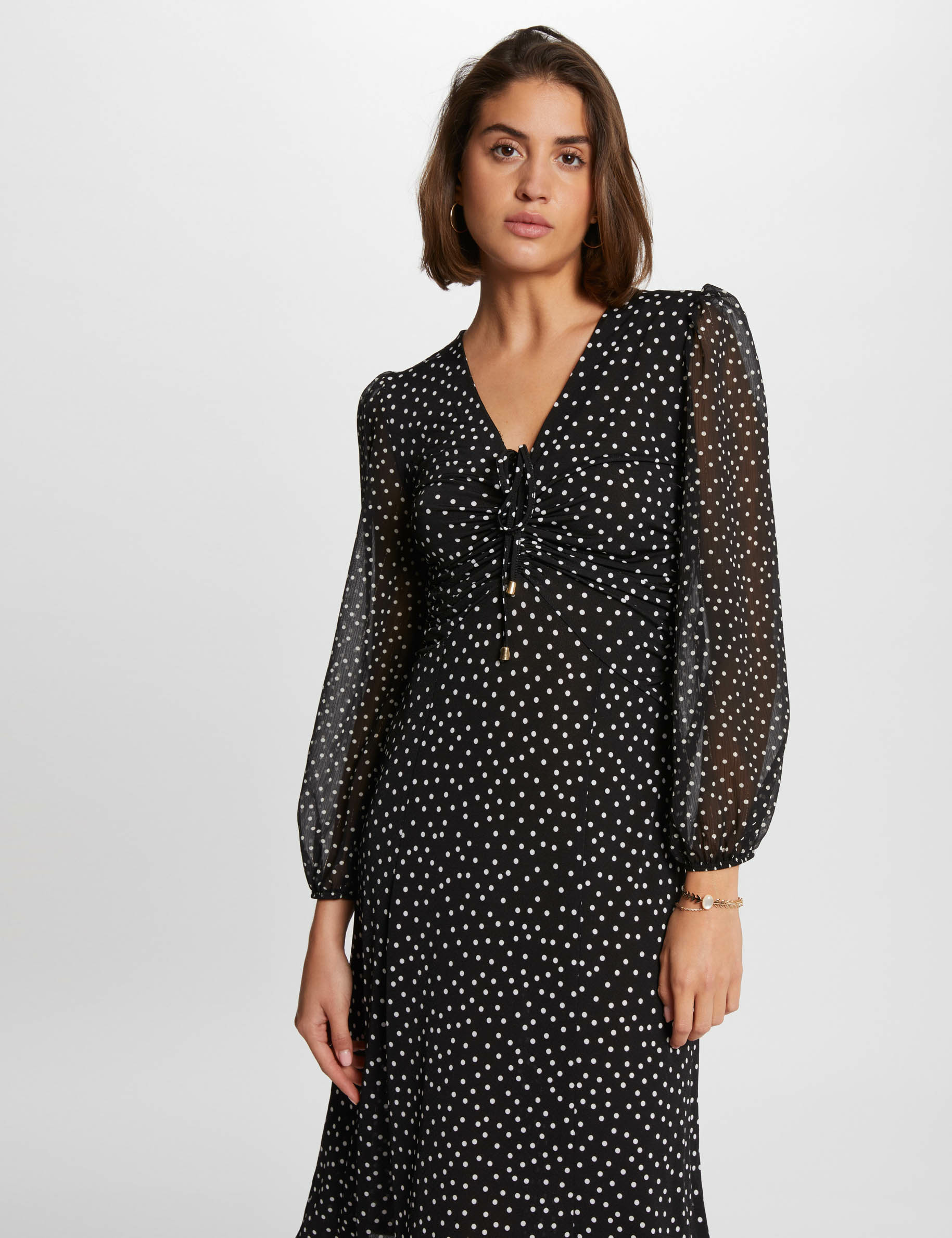 Robe cintrée fluide à pois multico femme