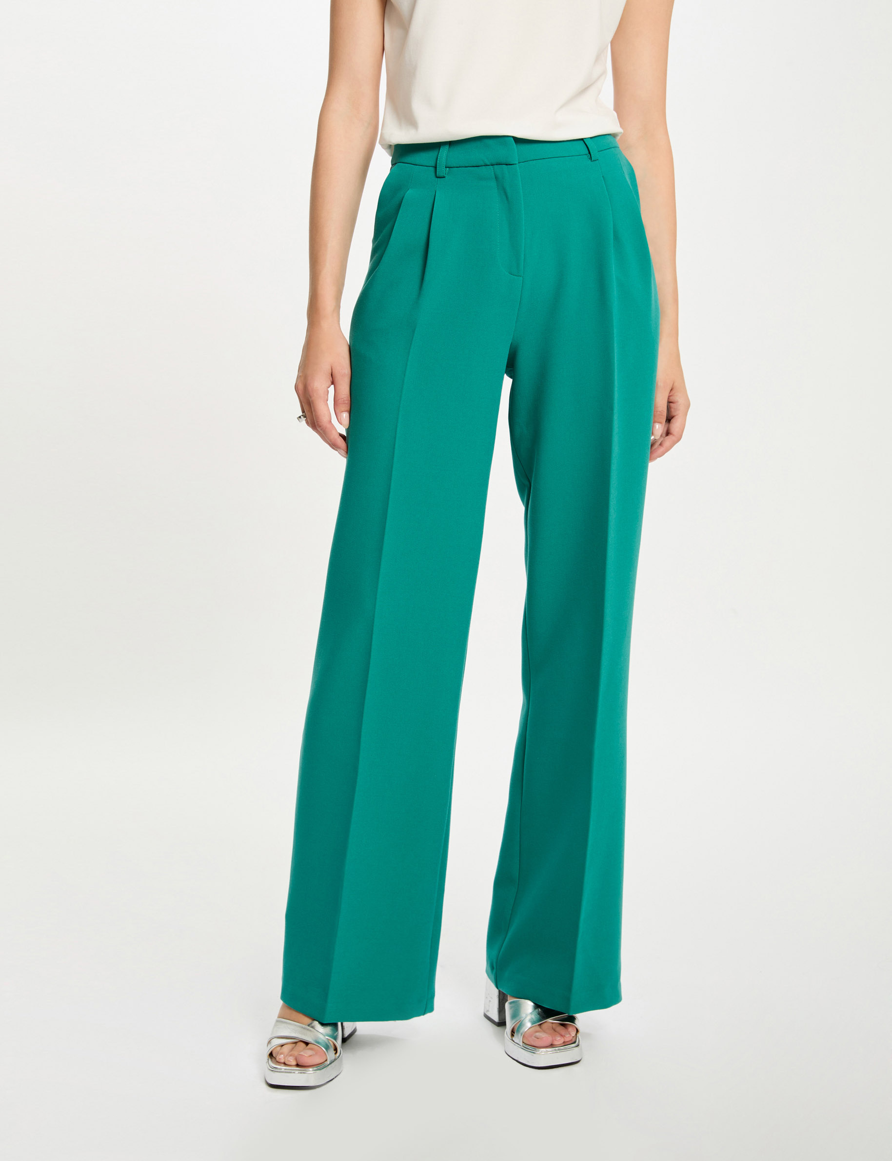 Pantalon large à pinces vert moyen femme