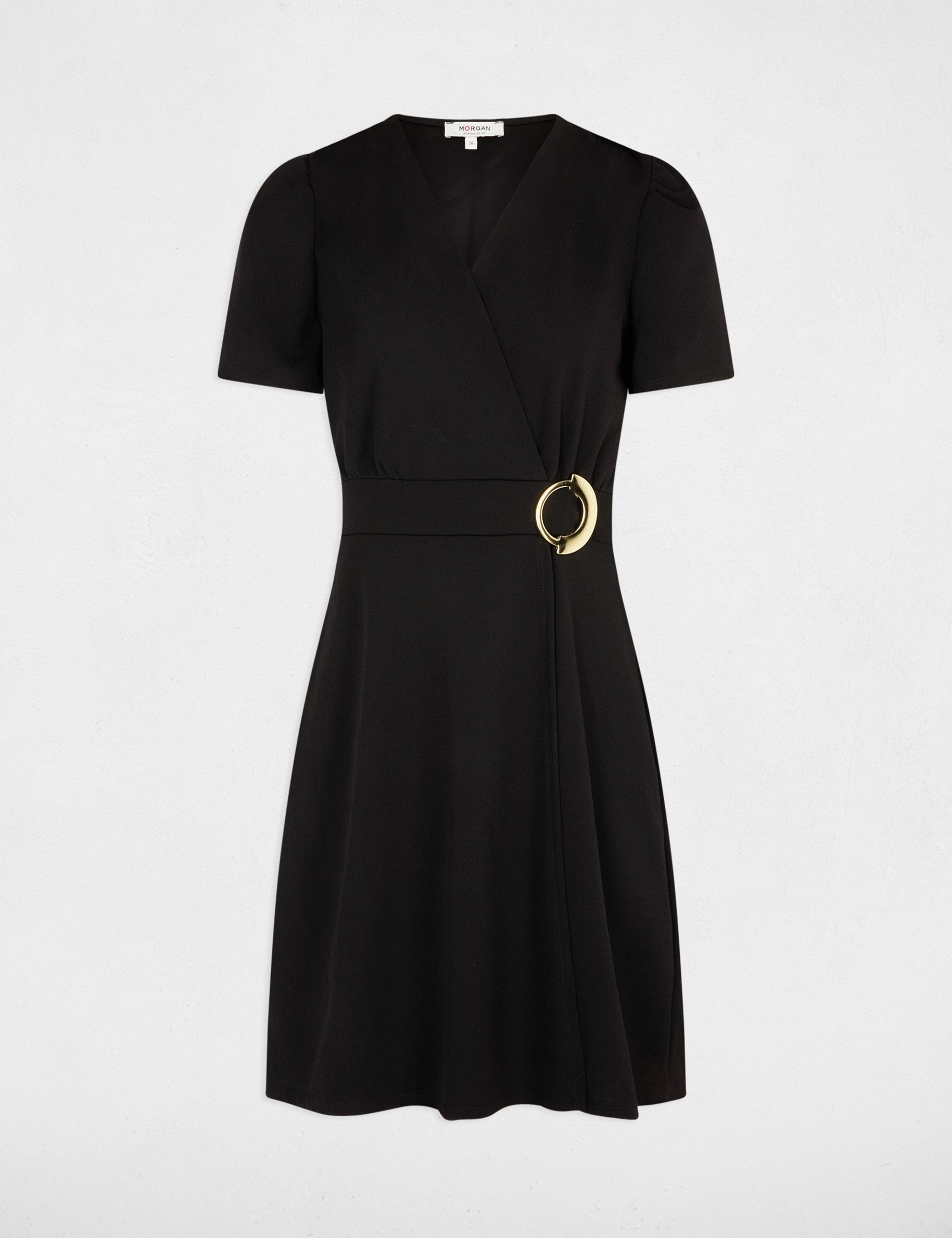 Robe courte cintrée drapée noir femme