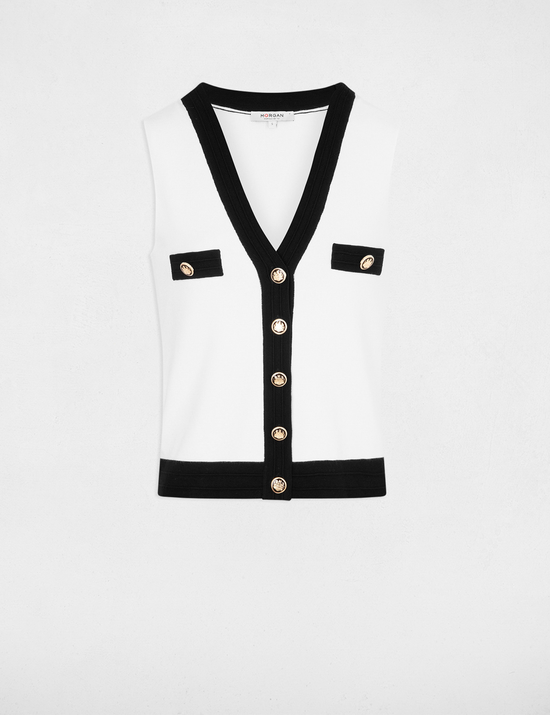 Gilet sans manches col en V ecru femme