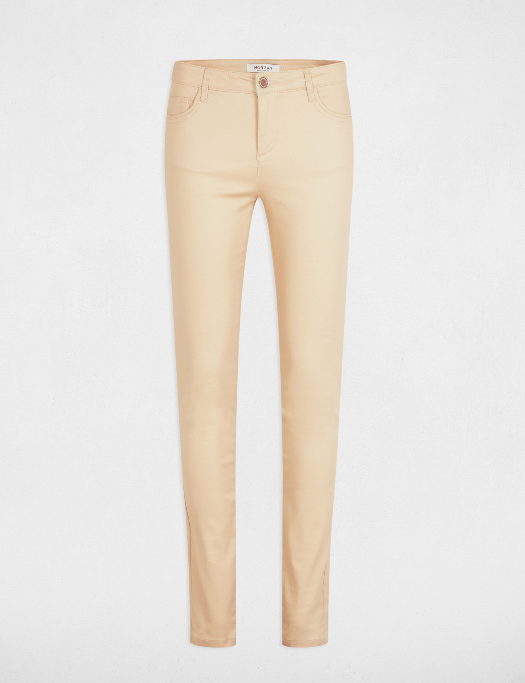 Skinny gecoate broek beige vrouw