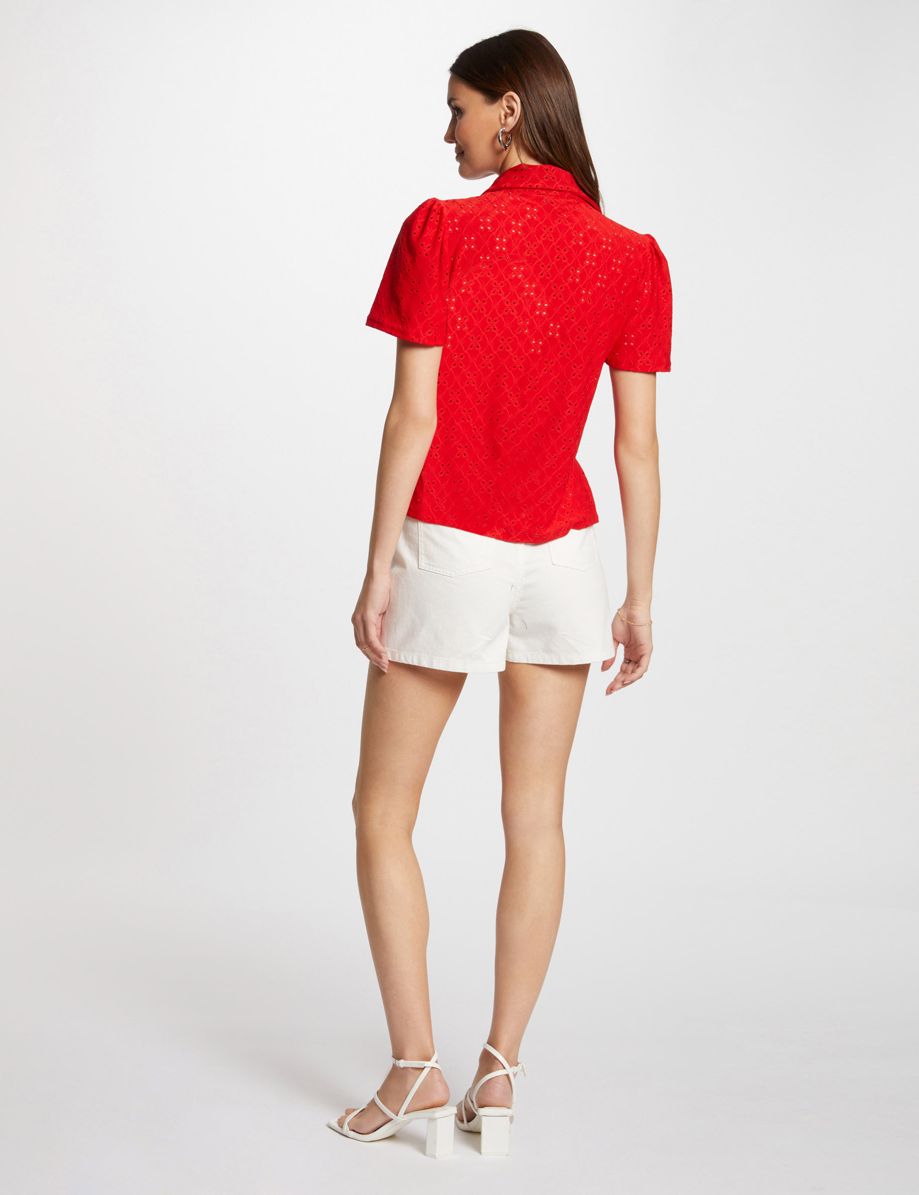 Geborduurd T-shirt met korte mouwen rood vrouw